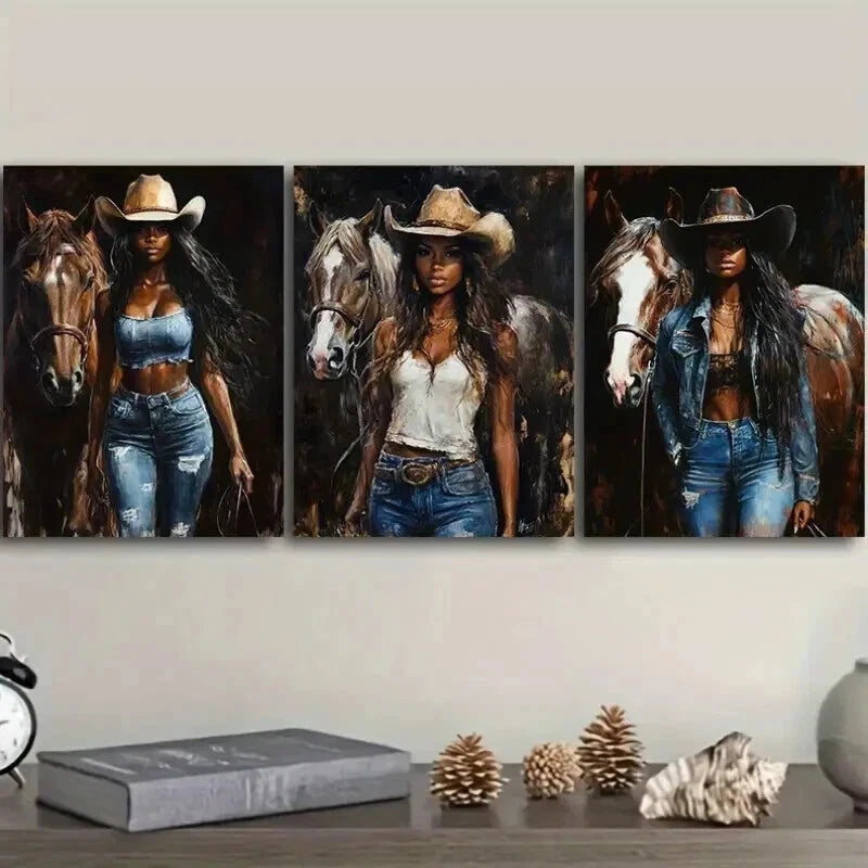 3-Piece Canvas Wall Art Set - Beautiful Girl in Jeans Framed Print 50x70cm | High Quality Australian Made | Ready to Hang | Perfect for Living Room, Bedroom & Office Decor