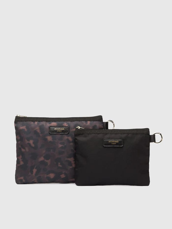 Storksak Parent Pouch Set - Black & Leopard Print Diaper Bag for Moms | Perfect for Baby Essentials, Travel & Everyday Use