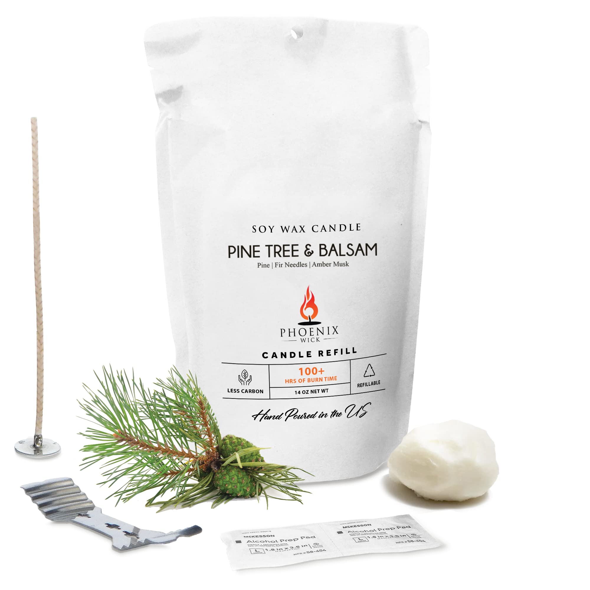 Phoenix Wick Candle Making Kit – DIY Candle Making Supplies with Natural Wax & Fragrance (14oz Pine Tree & Balsam Scented Wax + Wicks) – Perfect for Home Decor, Gifts, and Relaxation