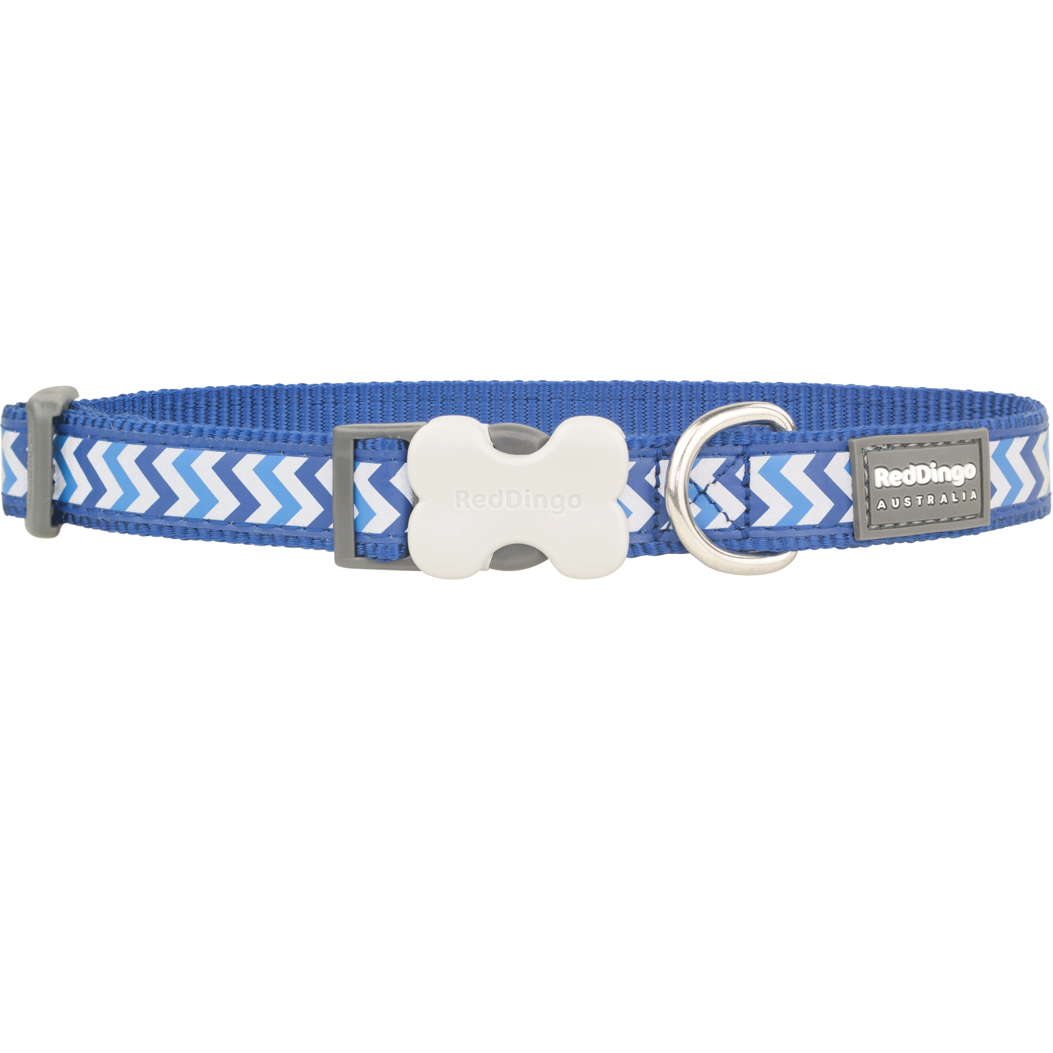 Red Dingo Reflective Dog Collar - Dark Blue Ziggy Pattern for Enhanced Nighttime Safety | Perfect for Walking, Running & Outdoor Adventures