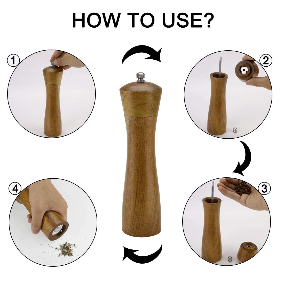 Premium 8.5 Inch Wooden Salt and Pepper Grinder Set - Adjustable Coarseness for Freshly Ground Spices - Perfect for Kitchen, Dining Table & BBQ Seasoning