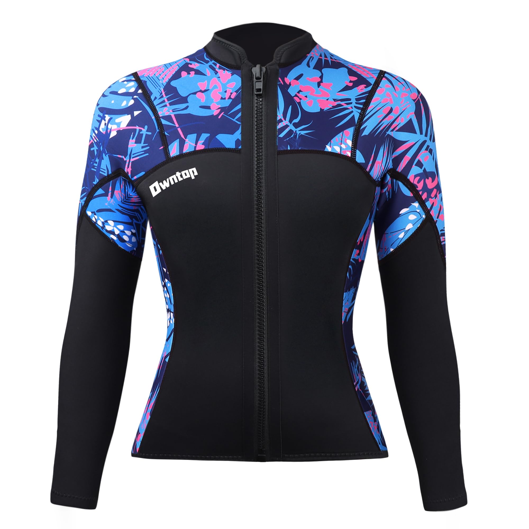 Owntop 2MM Neoprene Wetsuit Top for Women & Men - Long Sleeve YKK Front Zip - Flexible Comfort for Surfing, Diving, Swimming & Water Sports - Perfect for Beach Activities, Snorkeling and Cold Water Protection