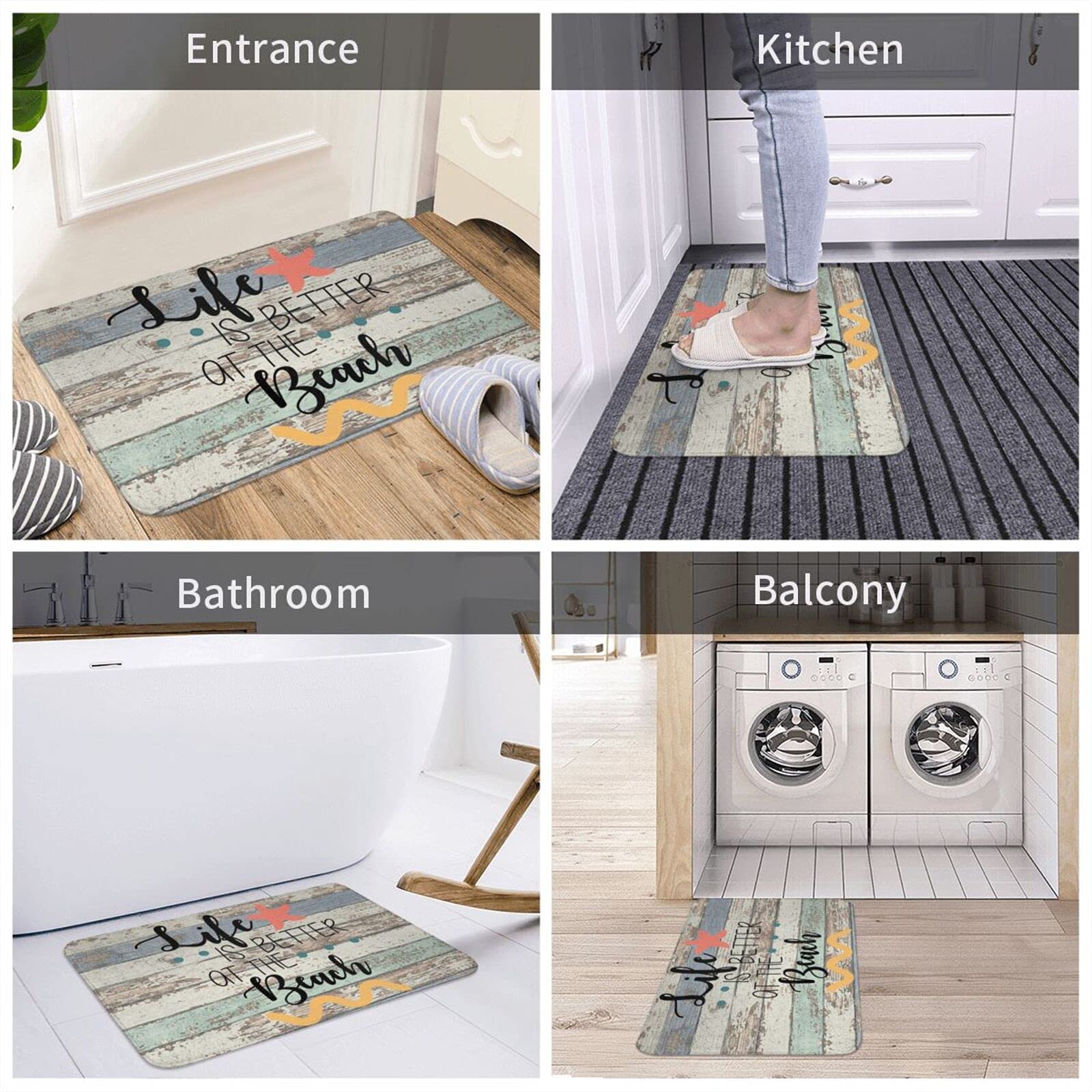 Soft Non-Slip Beach Themed Bath Mat - Absorbent Washable Bathroom Rug for Floor & Kitchen Sink - Cute Home Decor Accessories | Perfect for Coastal Style Bathrooms & Vacation Homes