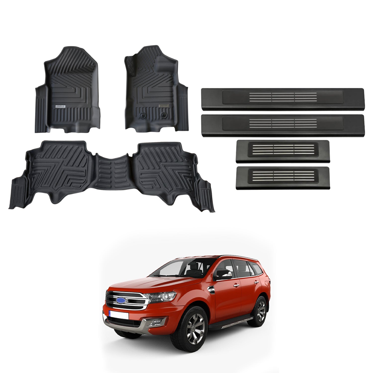 5D Custom Fit Floor Mats & Black Door Sill Protector for Ford Everest 2015-2022 | All-Weather Protection & Interior Style Upgrade for SUVs