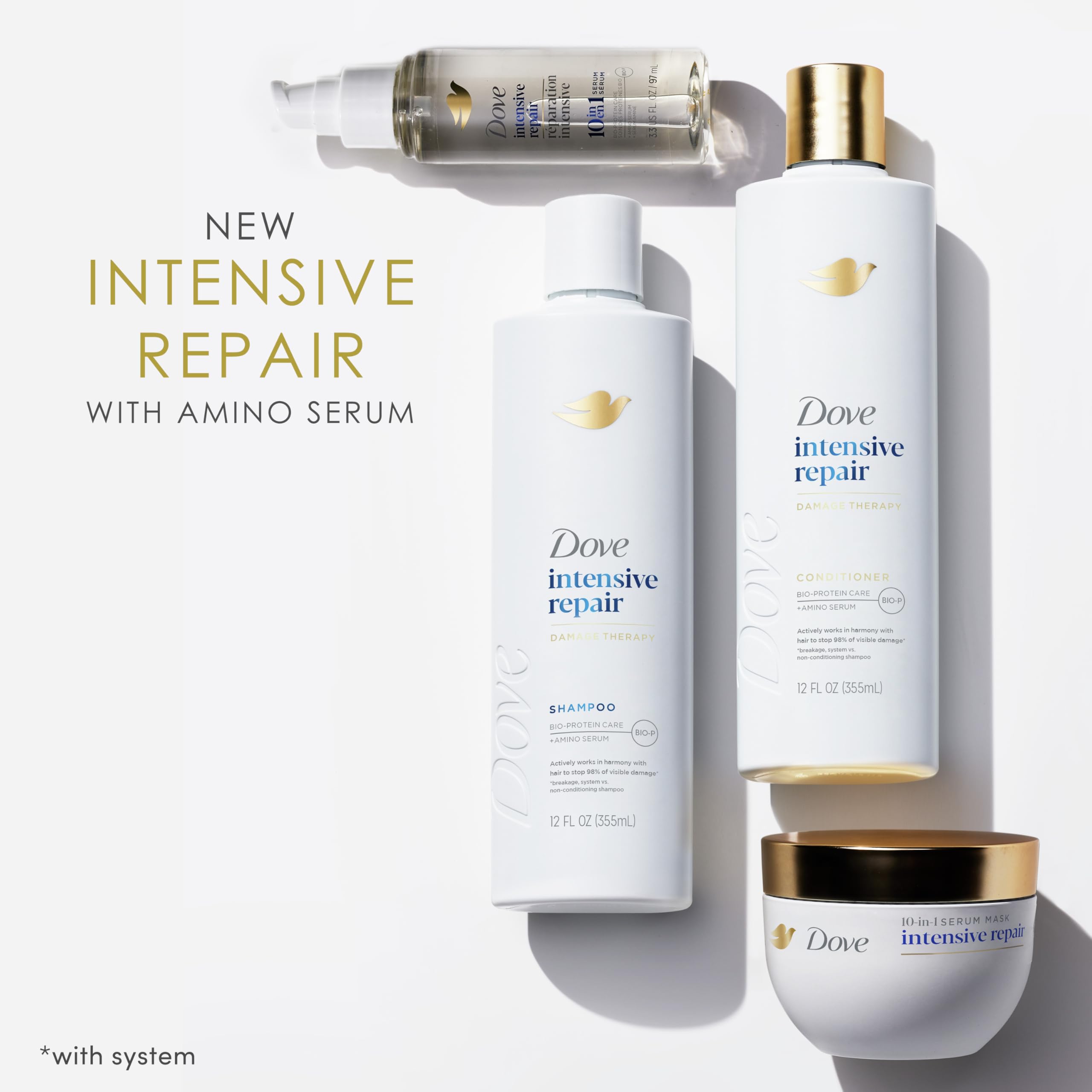 Dove Intensive Repair Shampoo and Conditioner Set - 2 x 12 Fl Oz with Bio-Protein & Amino Serum for Damaged Hair - Deep Nourishing Hair Care for Dry, Brittle Hair - Perfect for Daily Use at Home or Salon