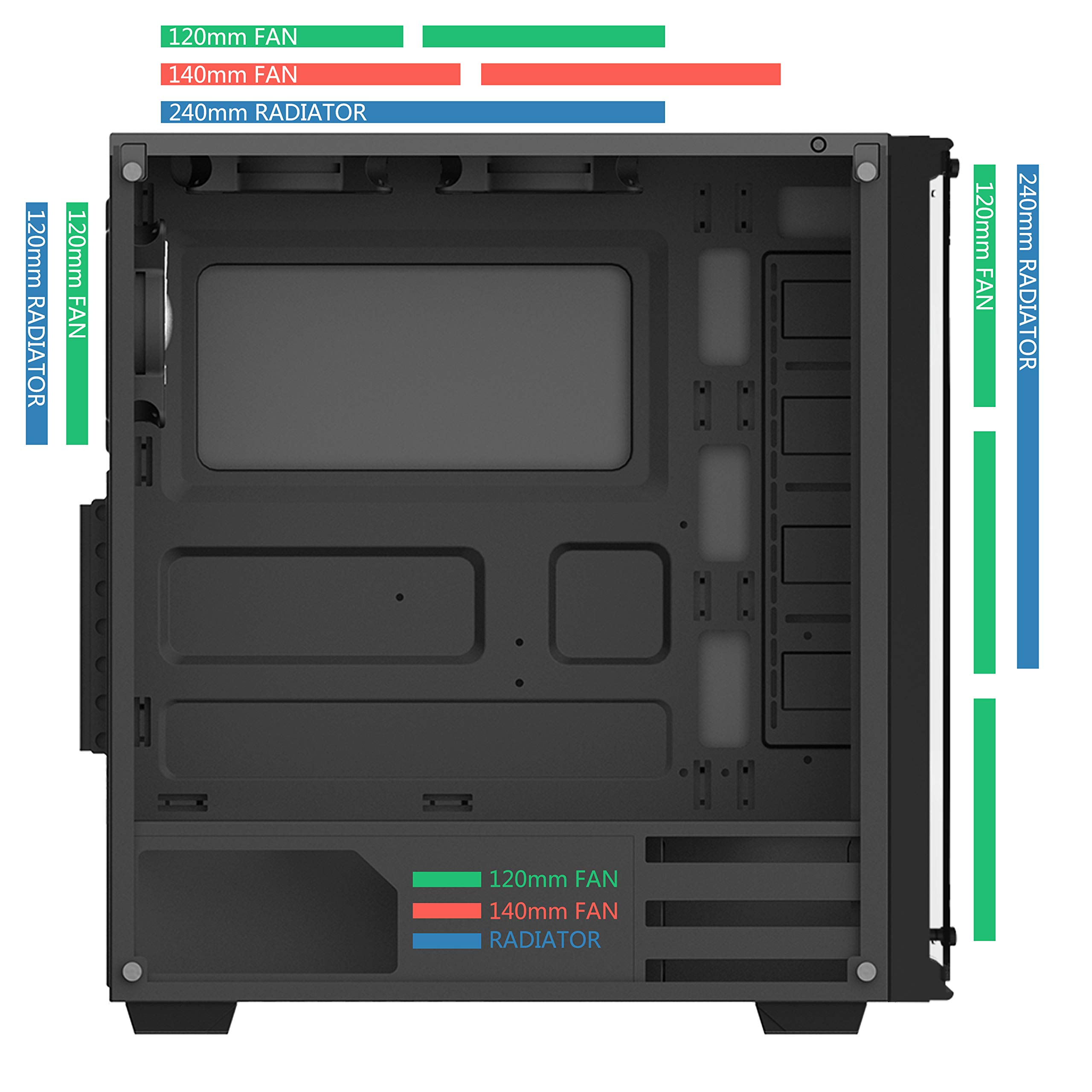 MUSETEX Phantom Black ATX Mid-Tower PC Gaming Case with 6 RGB Fans, USB 3.0, Tempered Glass Panel - Excellent Cable Management & Airflow for High-Performance Gaming PCs - Perfect for Esports, Streaming & Content Creation