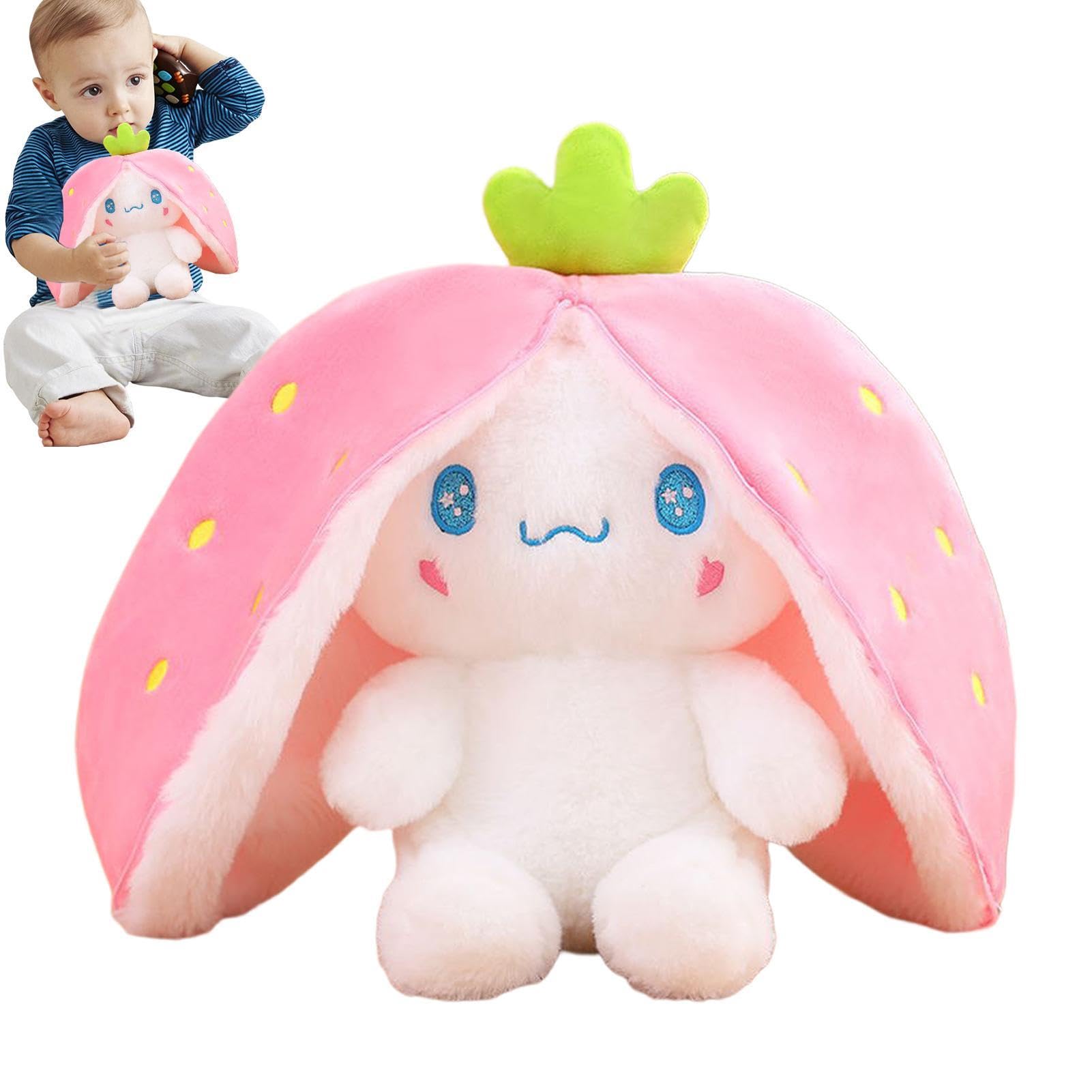 Soft Plush Strawberry Stuffed Dog Toy - Cute Fluffy Double-Sided Zipper Stuffed Animal for Kids - Perfect for Nursery Decor, Birthday Gifts & Cuddling Companion (Girls & Boys)