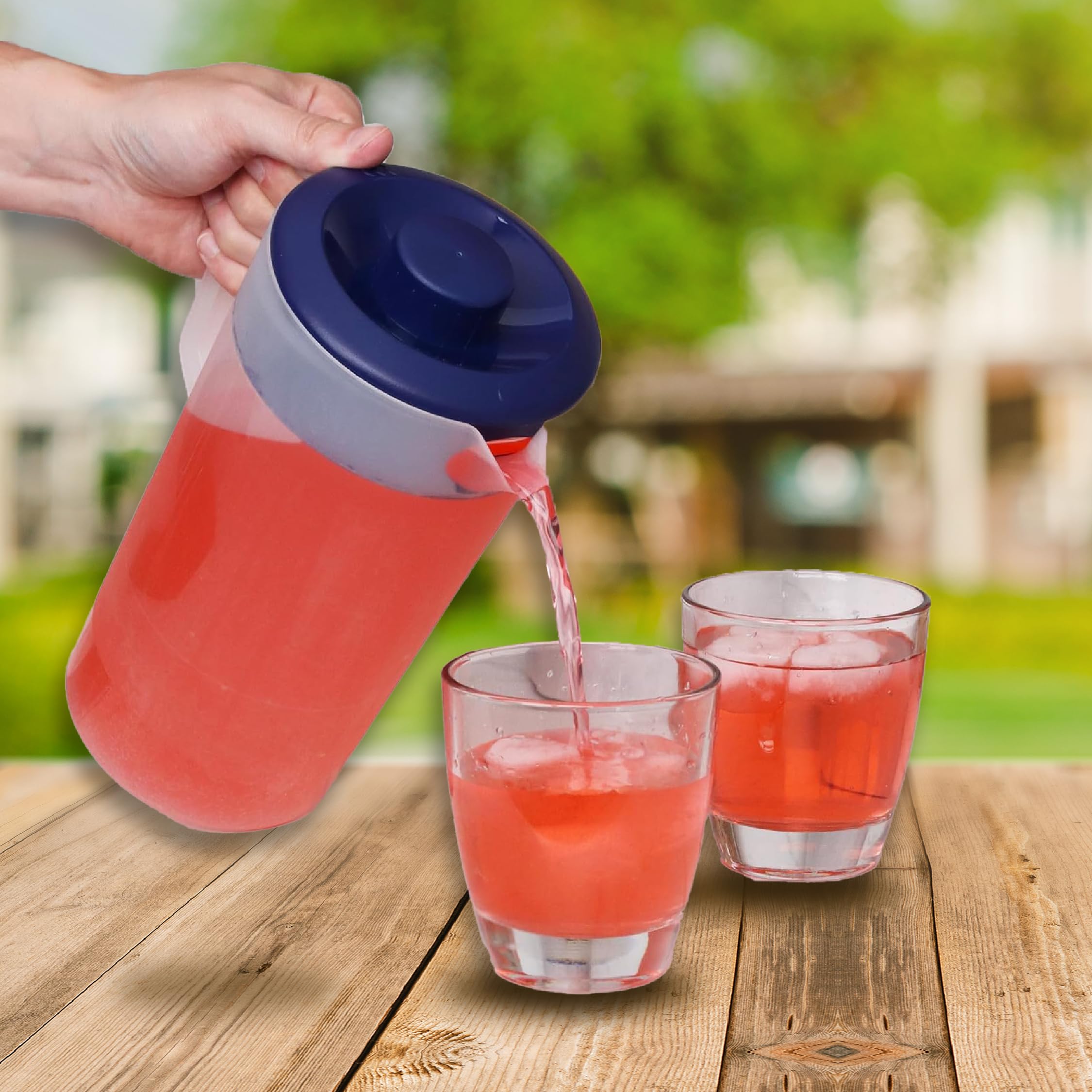 Half Gallon Water Pitcher with Lid - 64oz BPA Free Plastic Pitcher for Juice & Beverages - Freezer & Dishwasher Safe - Perfect for Refrigerator, Kitchen, Office & Outdoor Use