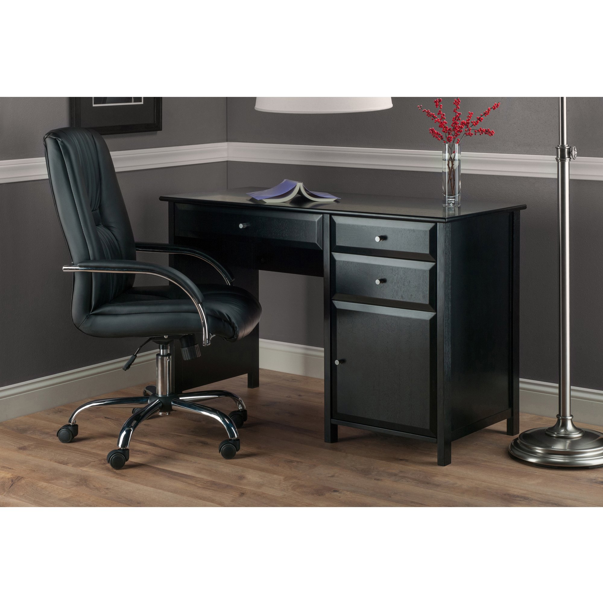 Winsome Delta Home Office Desk, Black - Modern Writing Desk for Small Spaces, Home Office & Study Room