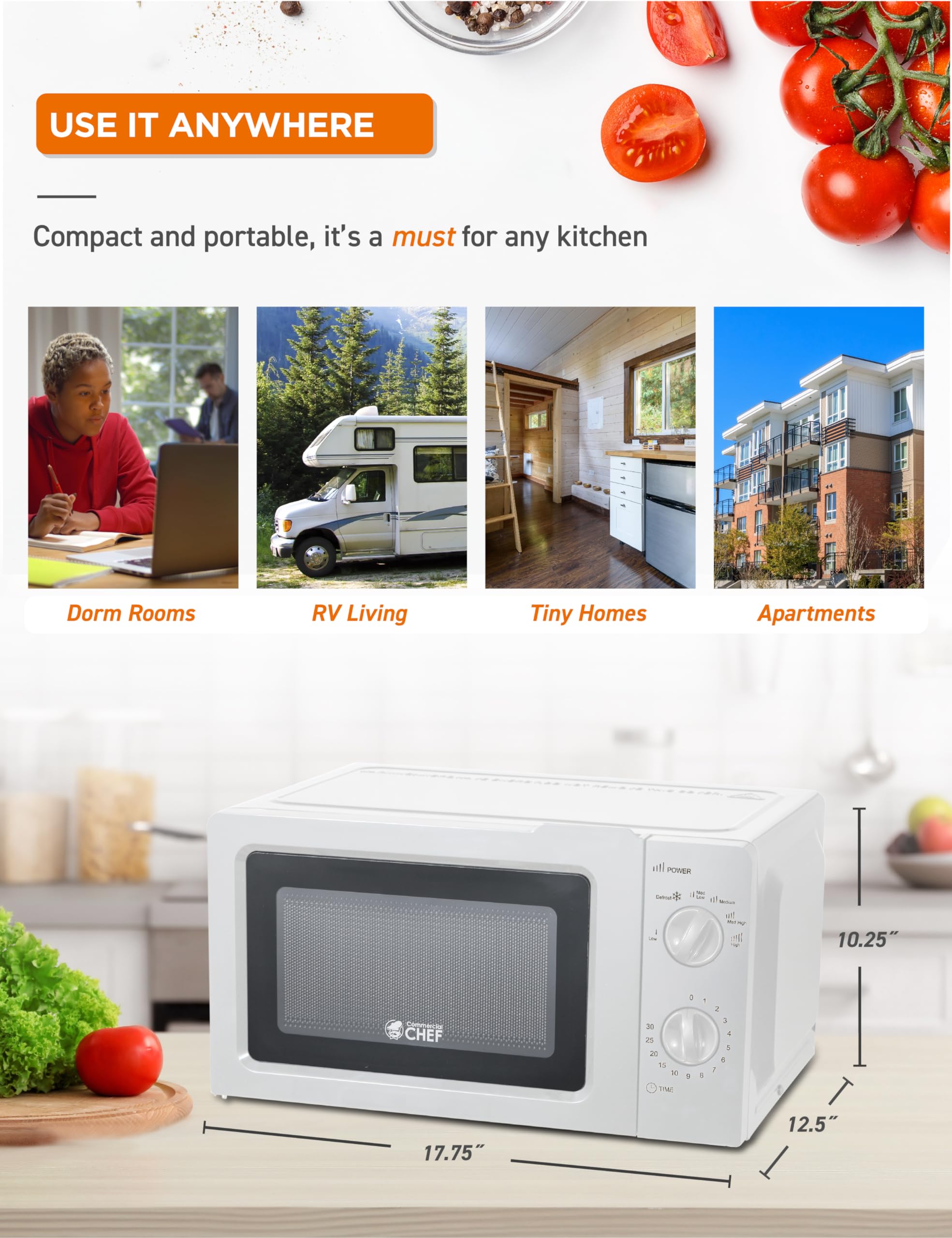 6 Cu. Ft. 600W Countertop Microwave Oven - White - Perfect for Small Kitchens, Dorms & Office Spaces