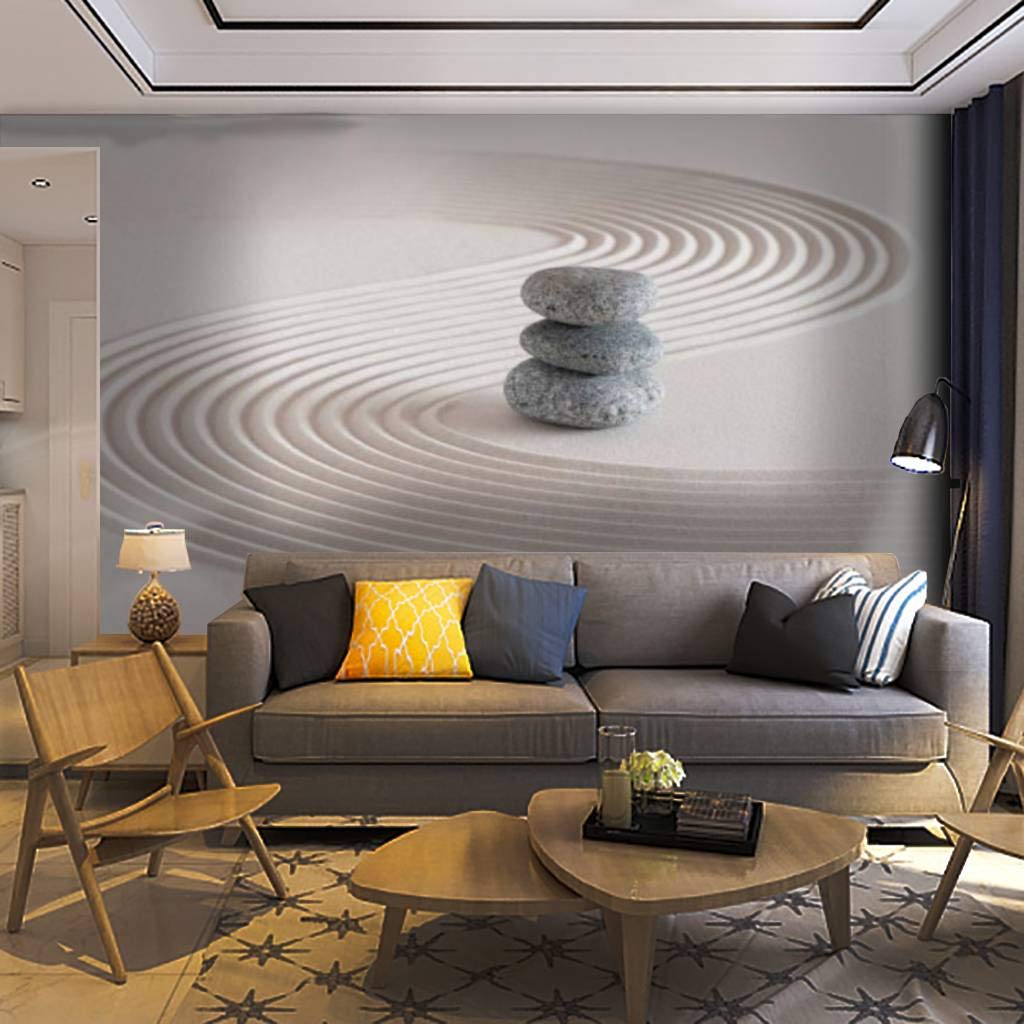 Japanese Zen Garden Peel & Stick Wallpaper - Textured Sand Stone Mural, Self-Adhesive Removable Wall Decor for Living Room, Bedroom, Office - Easy DIY Home Decoration & Feng Shui Design