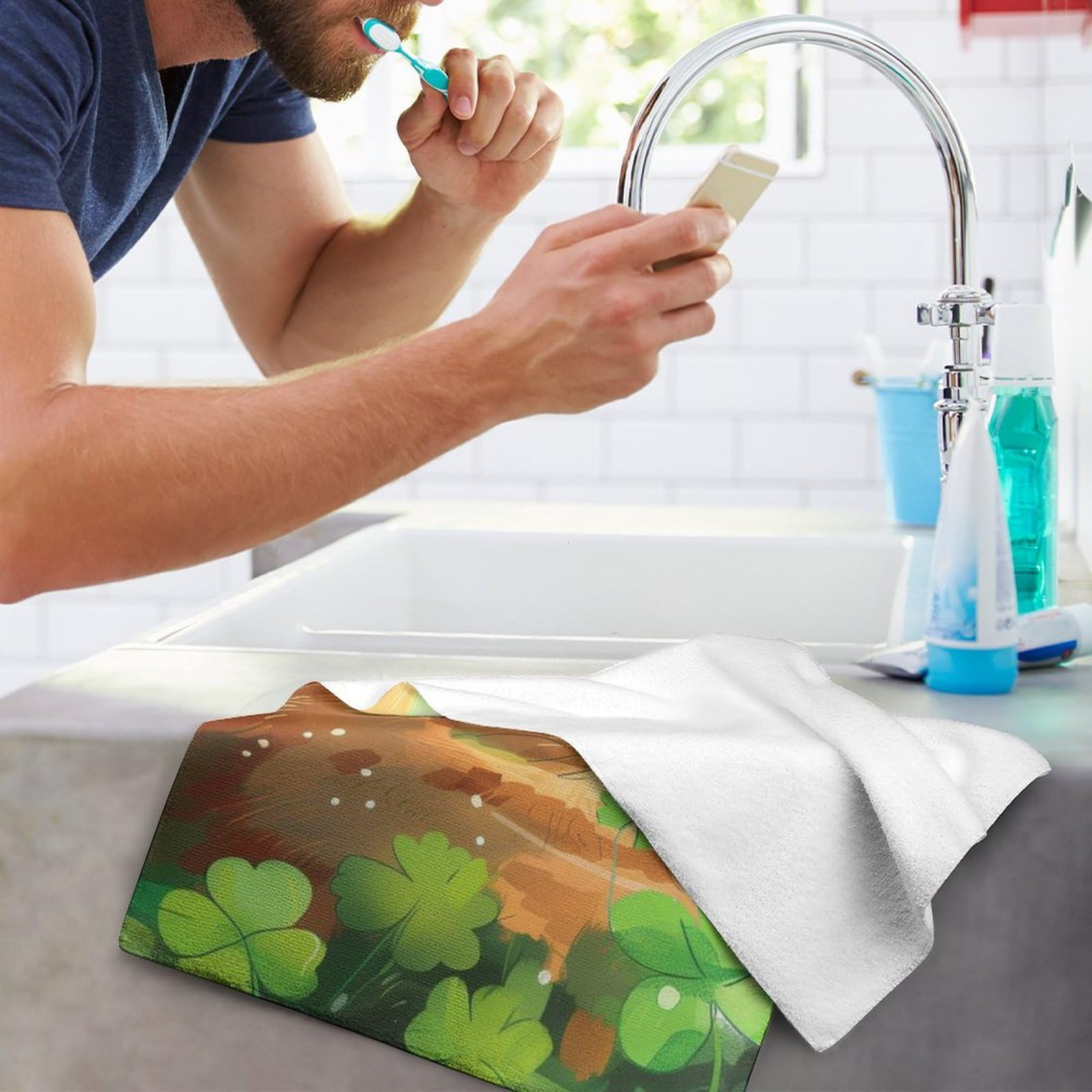 St. Patrick's Day Orange Cat Hand Towels - Super Absorbent & Soft Green Clover Face Towels for Bathroom, SPA, Gym - Perfect for Guest Showers & St. Patrick's Day Decor