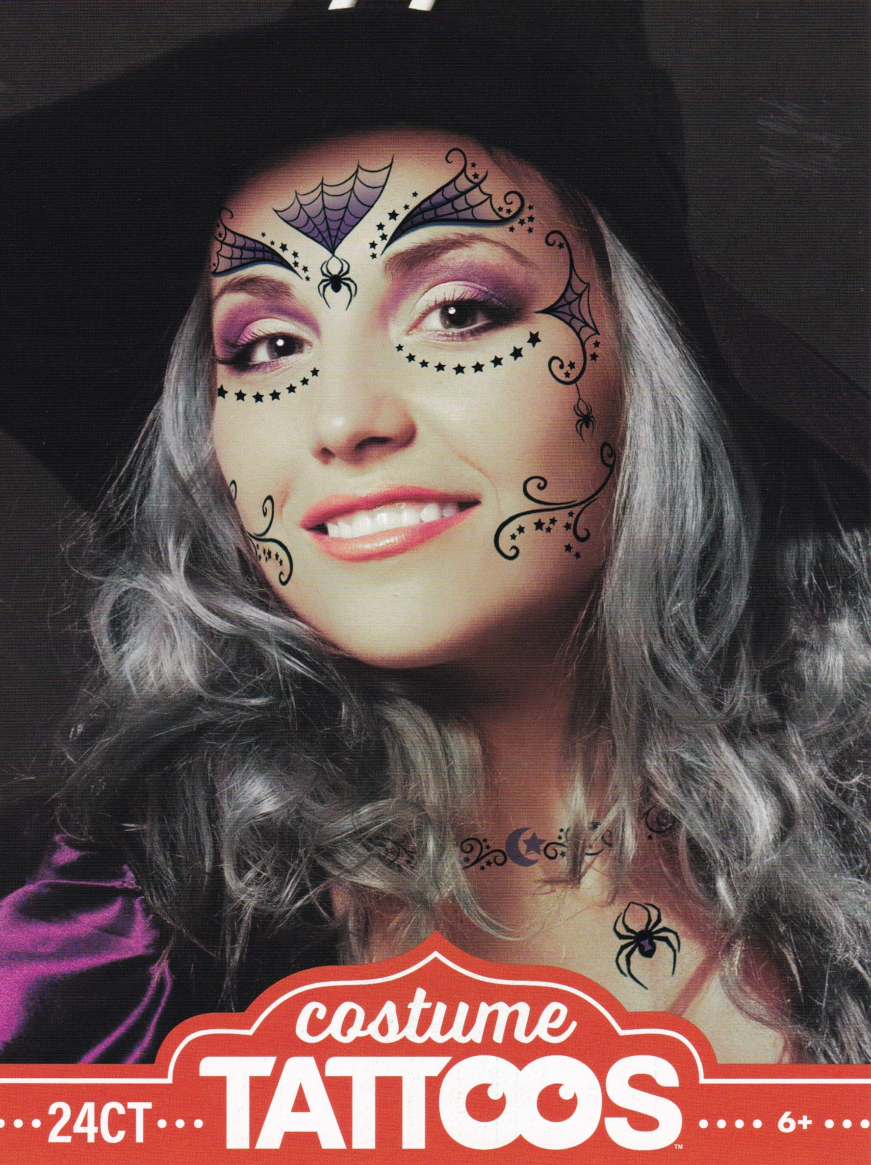 Realistic Halloween Temporary Face Tattoo Kit - Witch Makeup for Adults (Men & Women) - 2 Pack - Perfect for Costume Parties, Trick or Treating & Cosplay