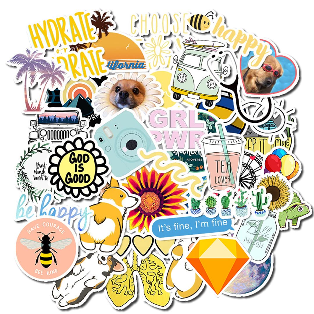 200 PCS Aesthetic Vinyl Stickers - Waterproof for Water Bottles, Laptop, Phone | Kids & Teens Decor