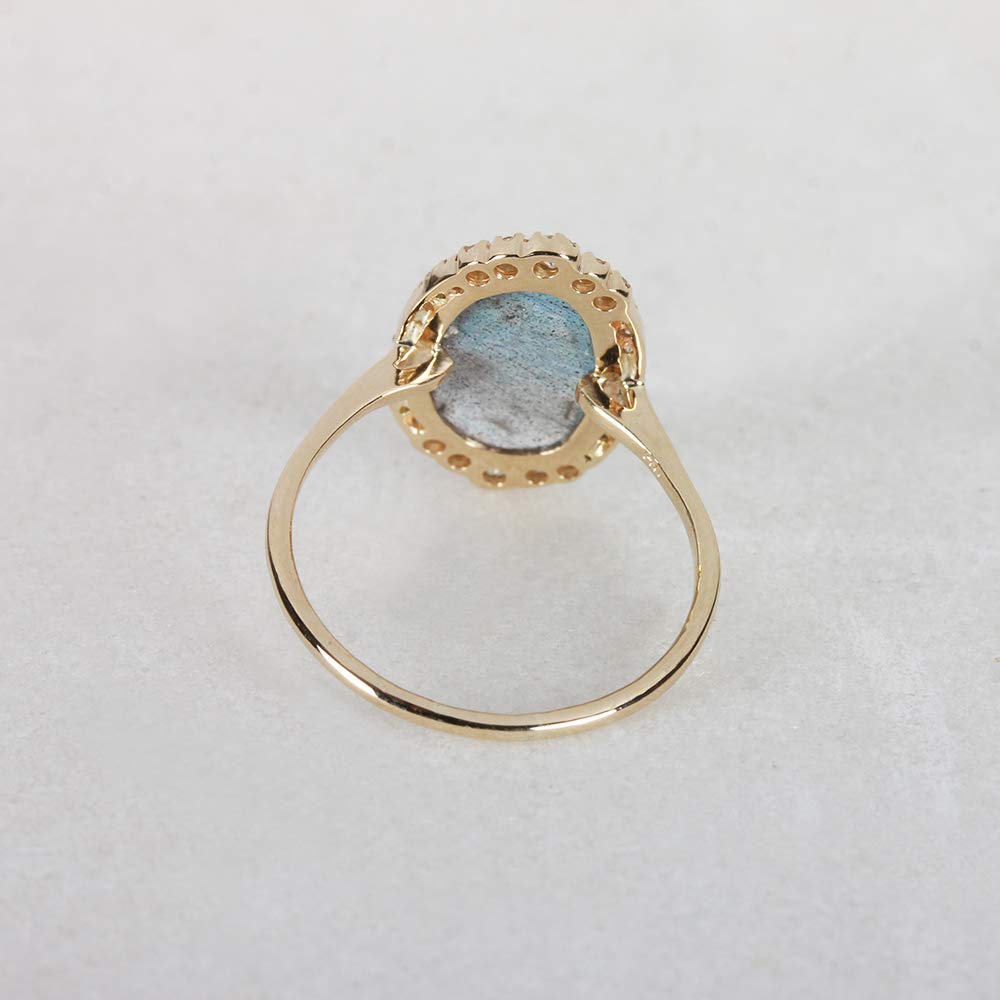 Anjistouch 14K Yellow Gold Labradorite Gemstone Ring with Pave Diamonds | Natural Round Cut Women's Jewelry for Everyday Wear & Special Occasions