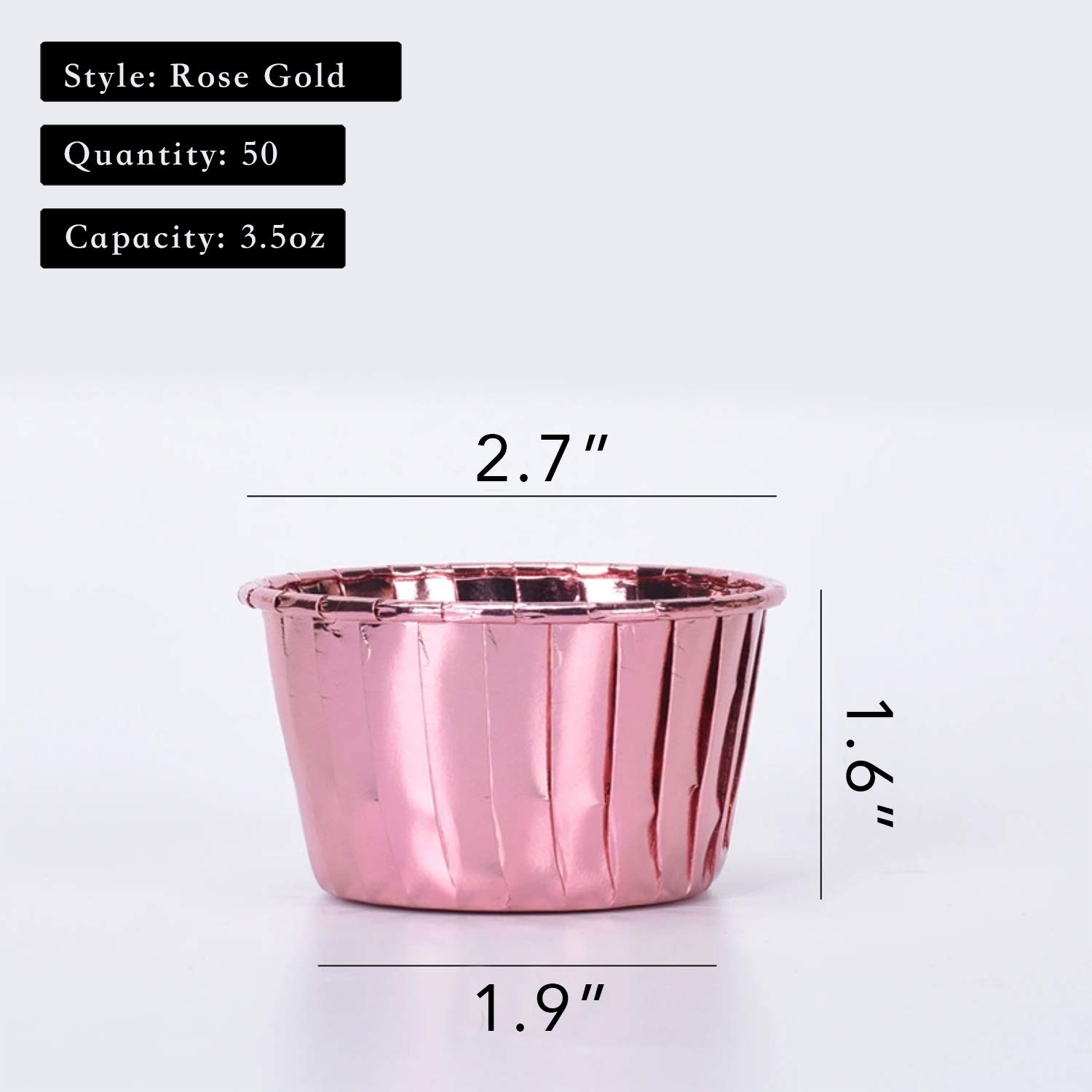50-Pack Rose Gold Disposable Foil Cupcake Liners - 3.5 Oz Baking Cups for Muffins, Cupcakes & Desserts | Premium Aluminum Ramekin Holders for Parties, Weddings & Home Baking