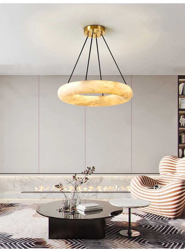 Spanish Natural Marble Chandelier - Elegant Ceiling Light Fixture for Dining Room, Living Room & Bedroom | Modern Luxury Home Decor Lighting