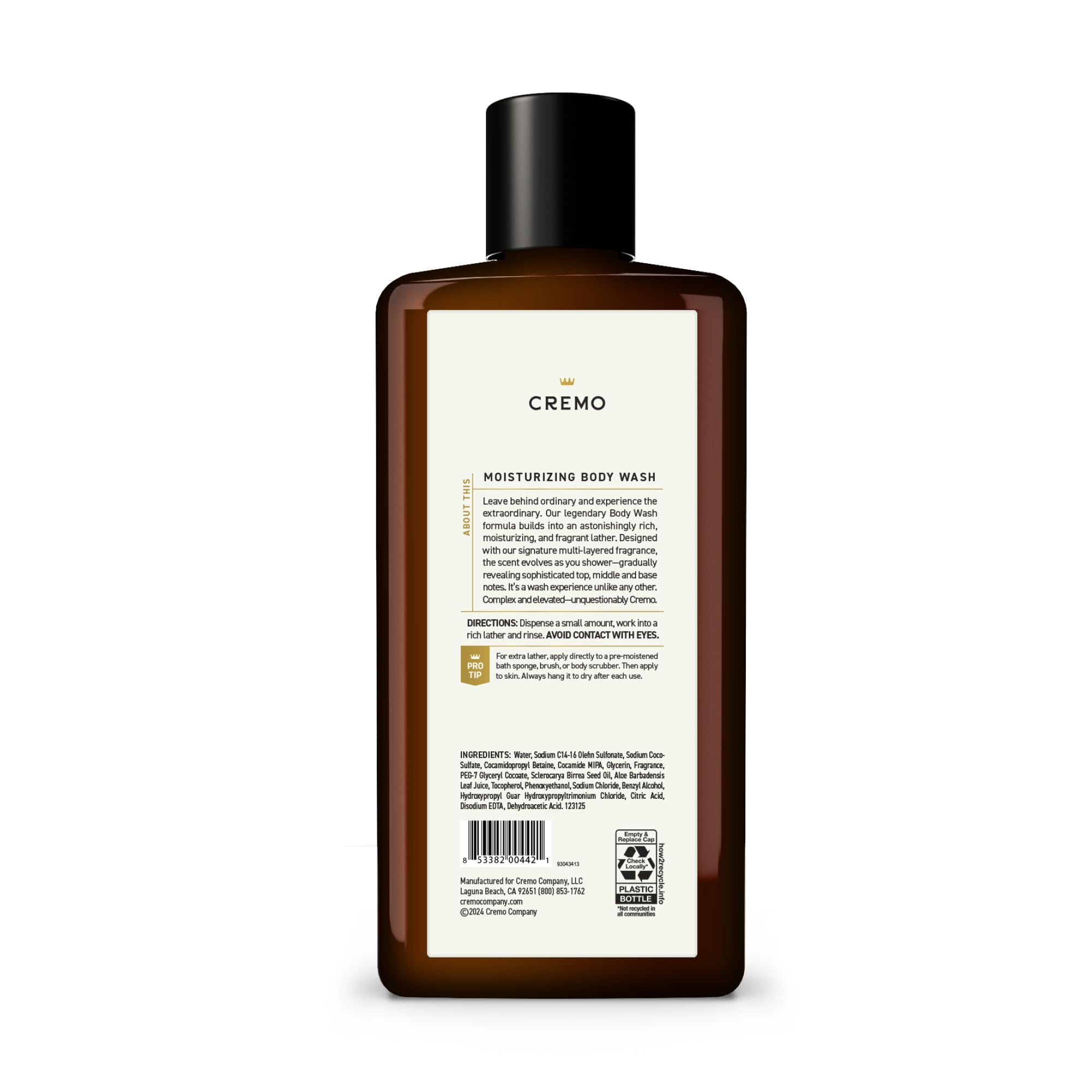 Premium Cremo Bourbon & Oak Body Wash for Men - 16 Fl Oz (2-Pack) - Rich Lathering with Distillers Spice Scent - Luxury Shower Gel for Daily Use & Gifts - Perfect for Home, Gym & Travel