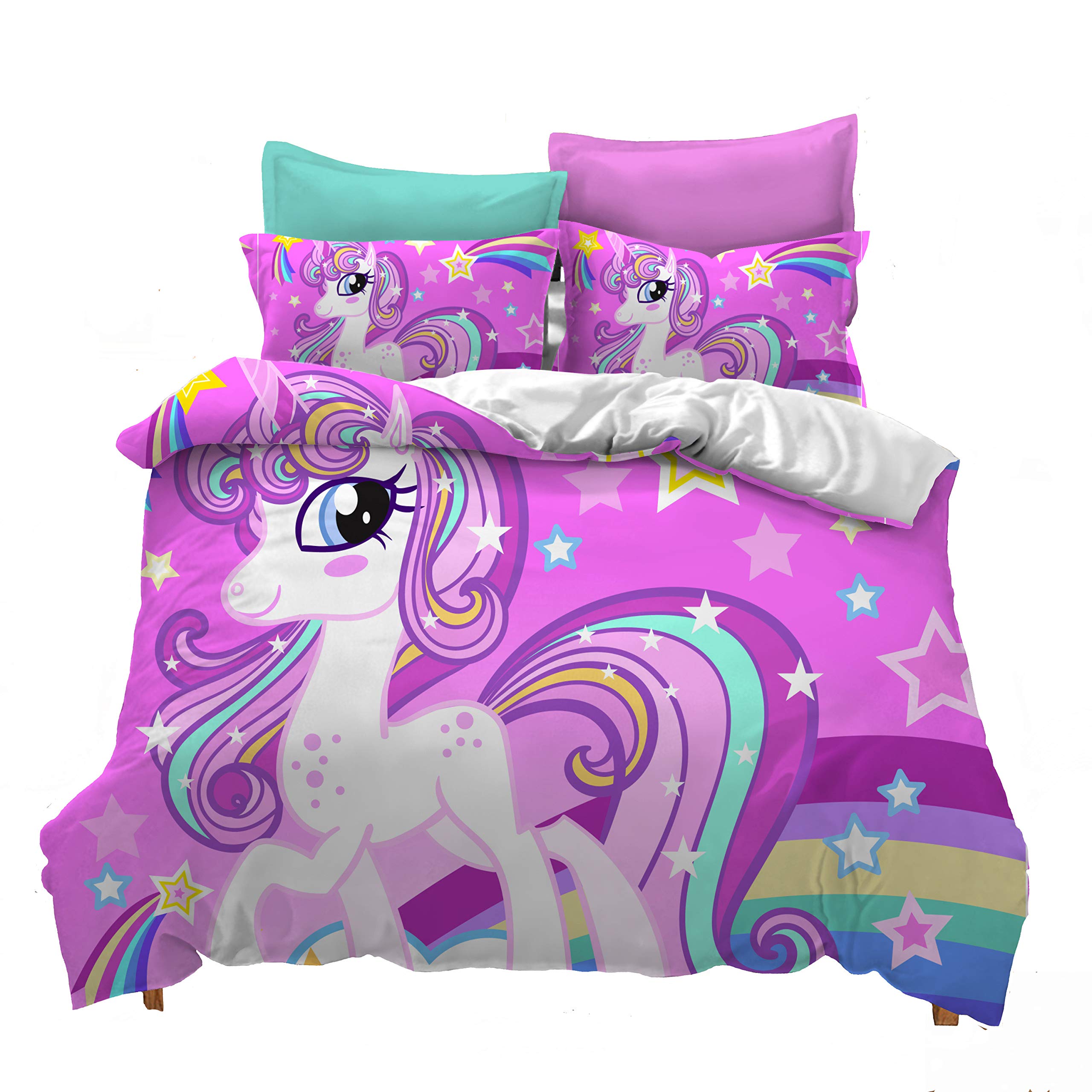 **Suncloris 3D Rainbow Meteor Unicorn Duvet Cover Set for Kids - Twin Size Bedding with Pillowcases (No Comforter Included) - Perfect for Kids' Rooms, Birthday Gifts & Fantasy Themed Decor**