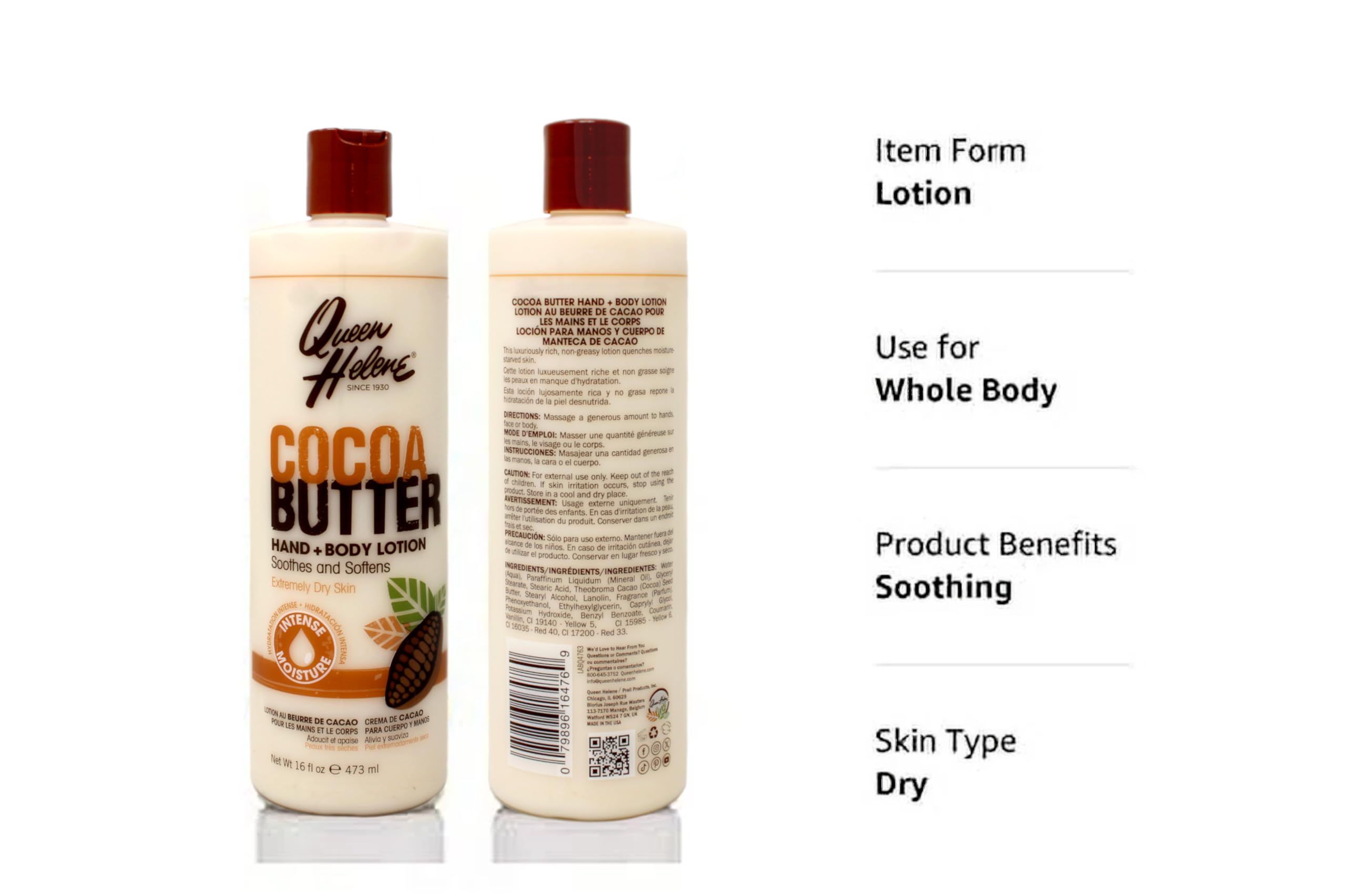 Queen Helene Cocoa Butter Hand & Body Lotion - 16 oz (Pack of 6) | Deep Moisturizing for Dry Skin | Perfect for Winter Care, Daily Hydration & Spa Treatments