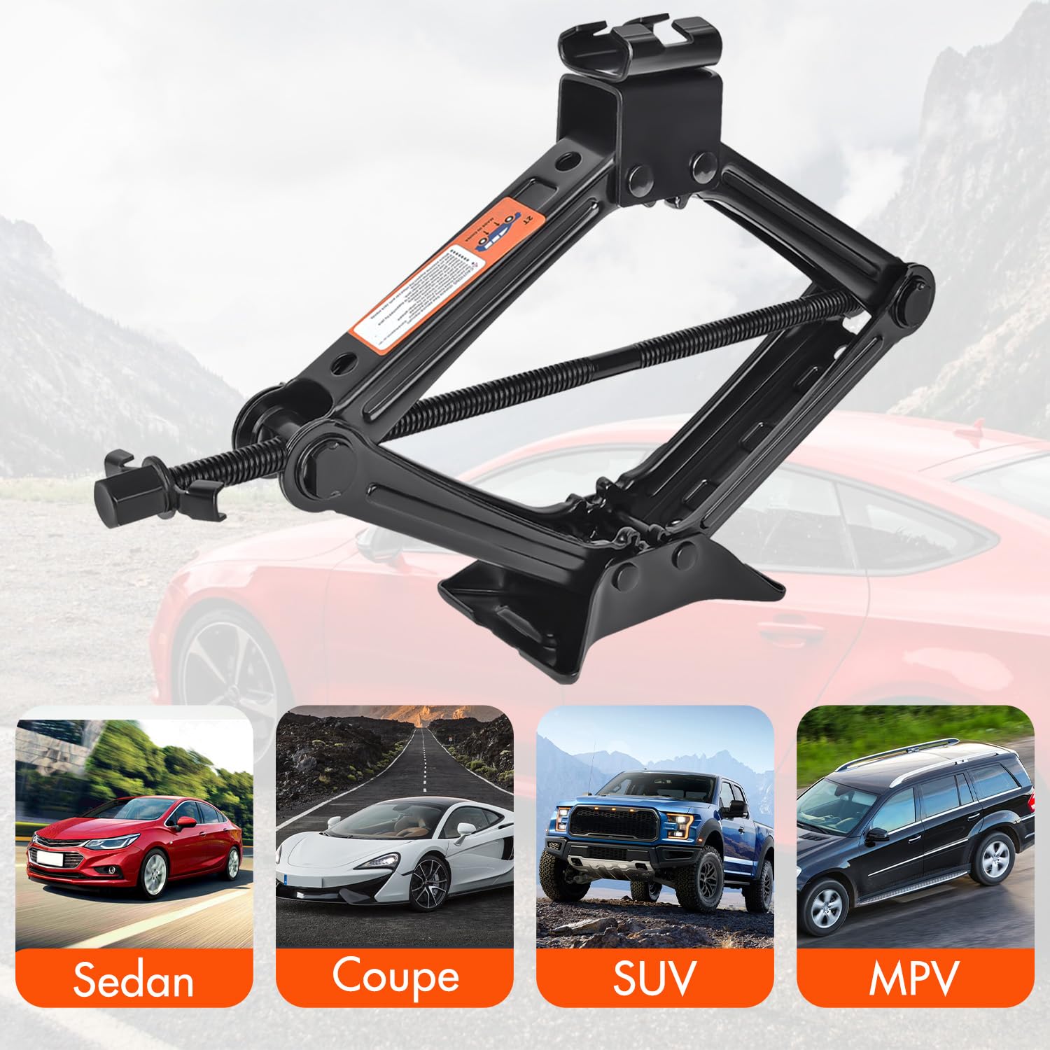 2 Ton (4409 lbs) Universal Car Jack Kit - Heavy Duty Scissor Jack & Tire Changing Tool for Car, SUV, Truck - Emergency Roadside Assistance & Flat Tire Repair Kit - Perfect for Road Trips, Off-Roading & Winter Driving