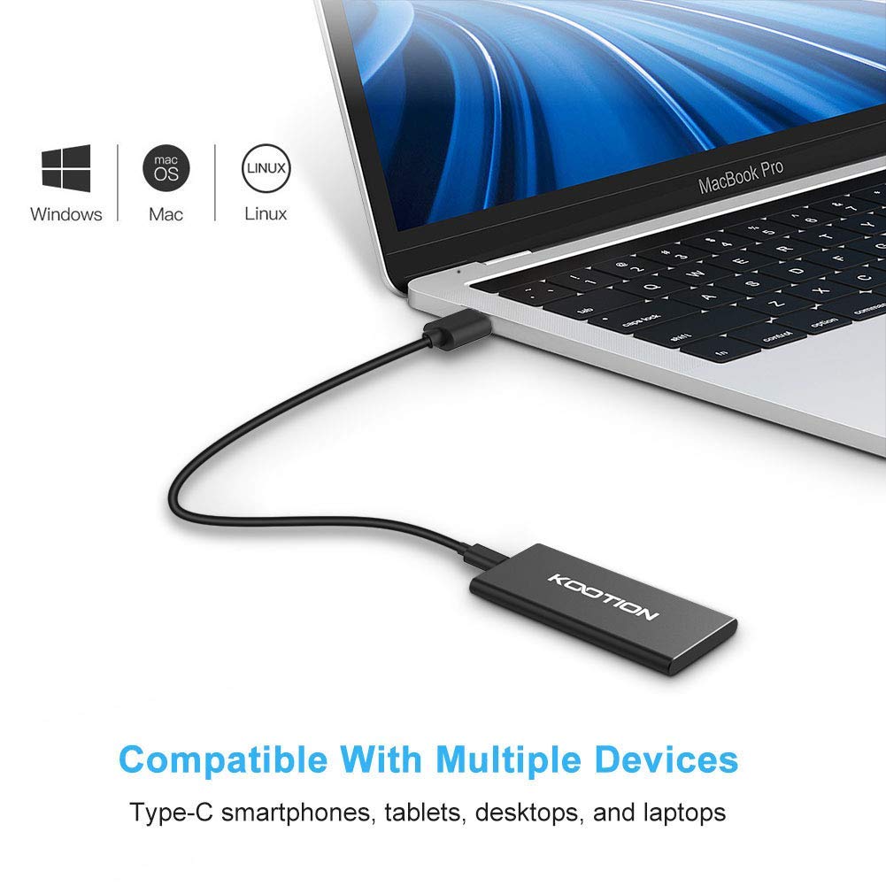 KOOTION 1TB External SSD Portable Hard Drive - USB 3.1 Type-C Ultra Slim Solid State Drive with 500MB/s Read & 450MB/s Write Speeds - Perfect for Gaming, Photography, Video Editing & Data Backup