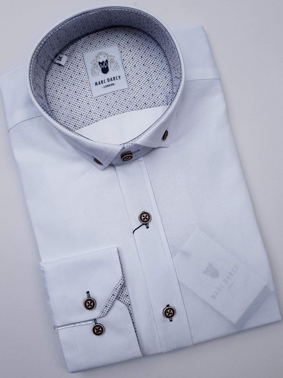 Marc Darcy Charlie White Button Down Collar Shirt With Tan Buttons - Classic Oxford Dress Shirt for Men, Business Casual & Formal Wear