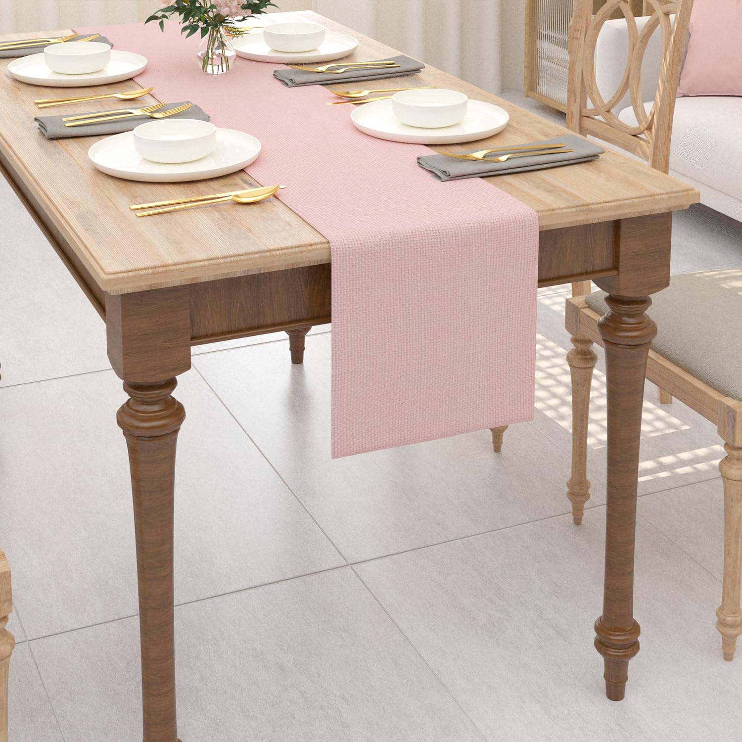 2-Piece Burlap Table Runner Set, 1-Inch Rustic Fabric for Kitchen, Dining, Wedding, Birthday Party, Baby Pink – Perfect for Home Decor and Special Events