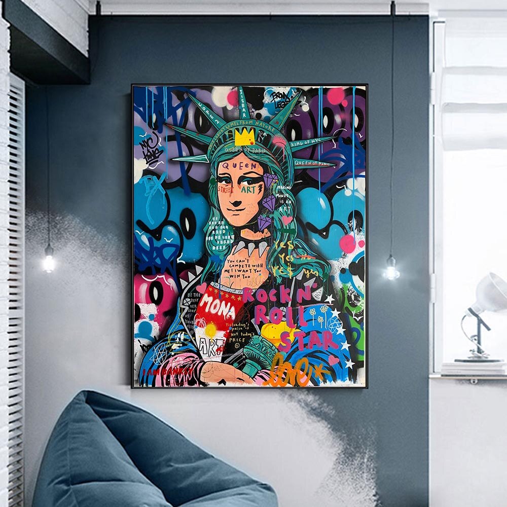 Statue of Liberty Graffiti Canvas Wall Art - Modern Urban Decor for Living Room, Bedroom & Office - Unique NYC Themed Wall Painting