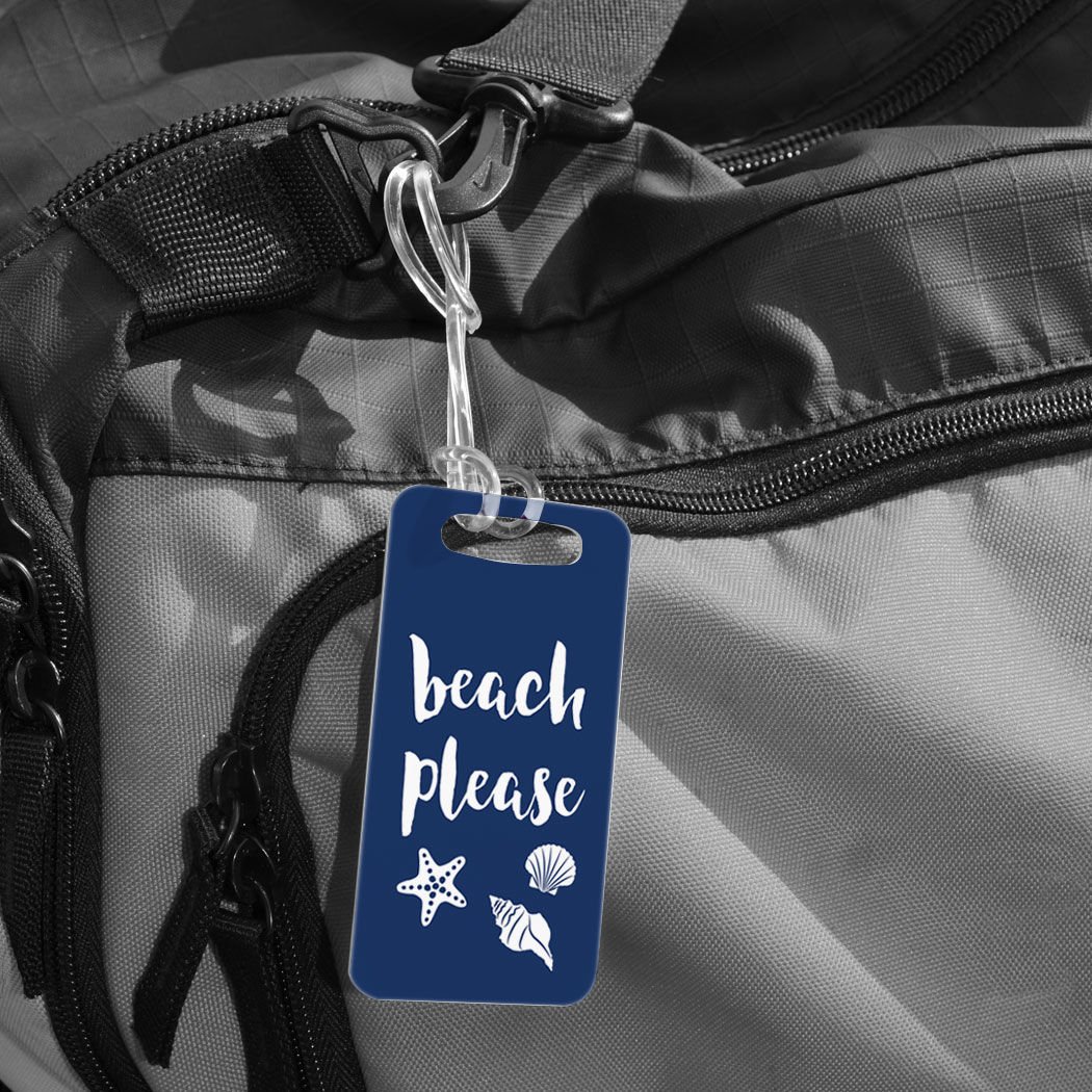 Custom Beach Please Luggage Tag - Personalized Travel Bag Tag with Info on Back - Small Navy for Suitcases, Backpacks & Beach Vacations