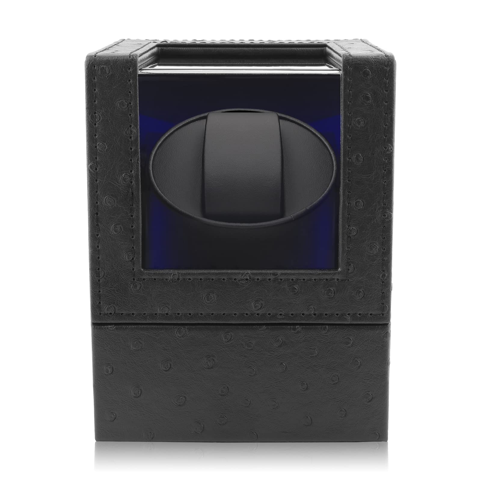 Linwinco Automatic Single Watch Winder - Quiet Motor with 4 Rotation Modes & Blue LED Light for Automatic Watches | Perfect for Watch Collection Display, Nightstand Storage & Travel Use
