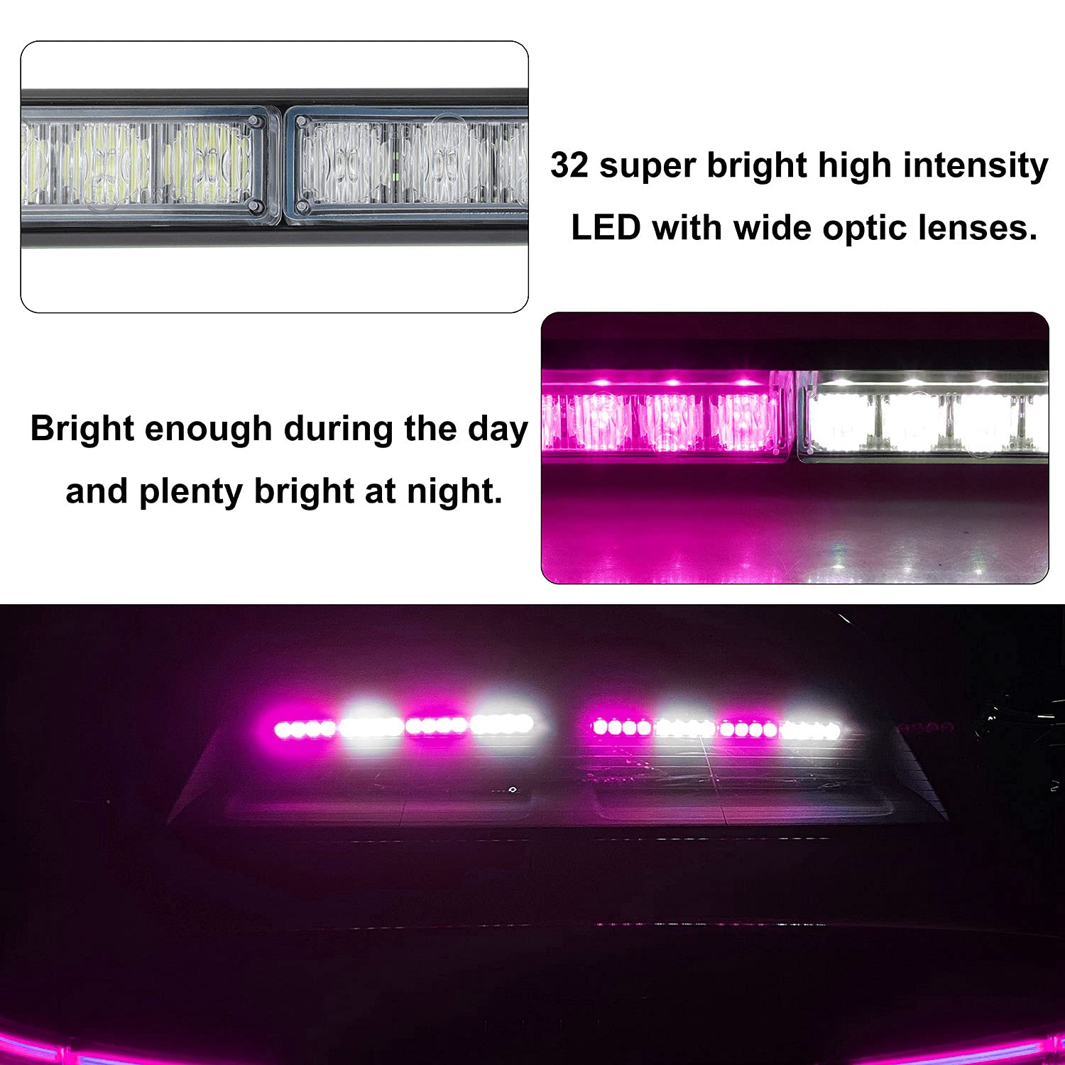 ASPL 2x16.8 Inch Emergency LED Strobe Light Bar - 32 Super Bright LEDs, 26 Flash Patterns, Purple/White Safety Warning Lights for Trucks, Police Vehicles & Emergency Response | Interior/Exterior Use
