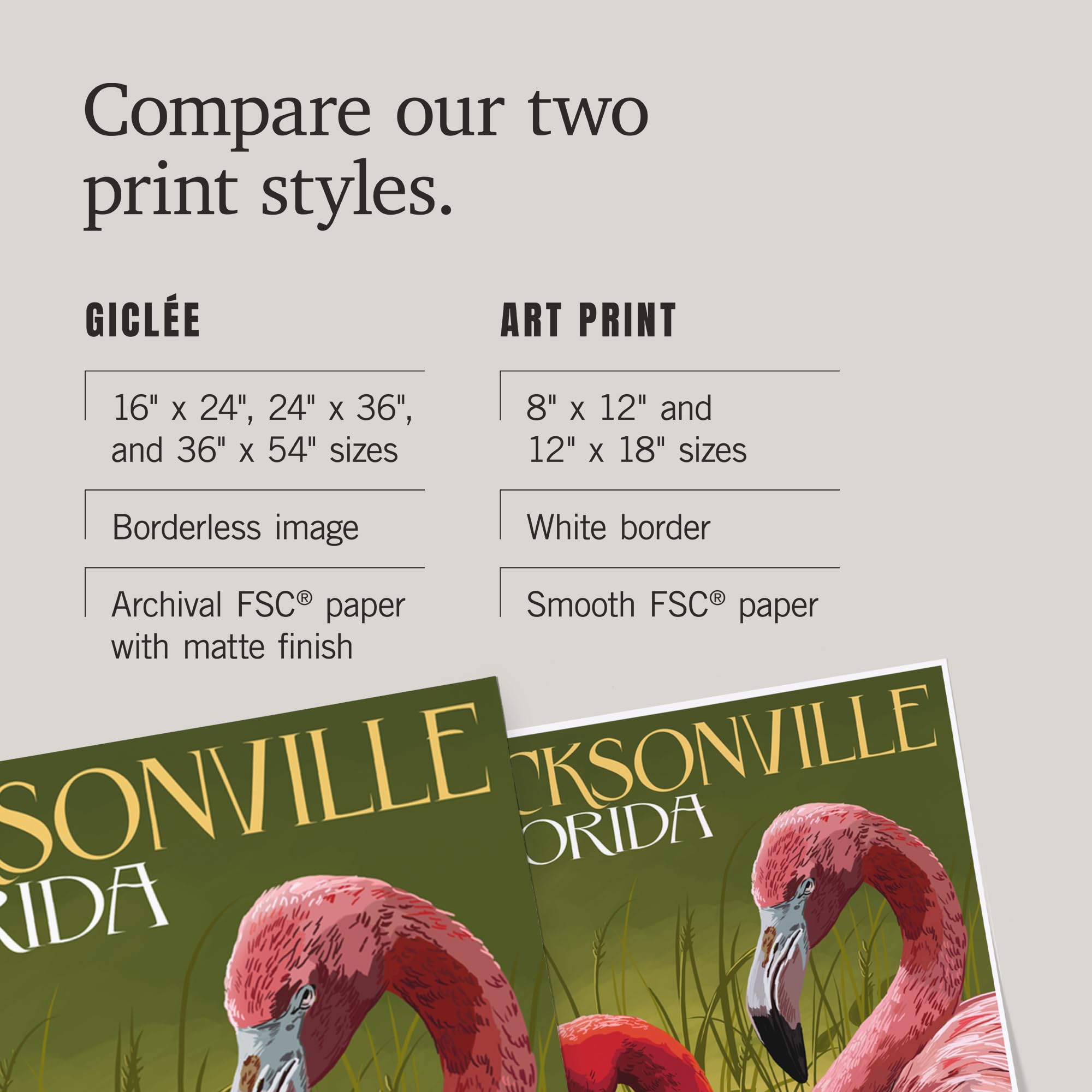 Lantern Press 16x24 Inch Giclee Art Print - Jacksonville Florida Flamingos Wall Decor - Perfect for Living Room, Bedroom & Office