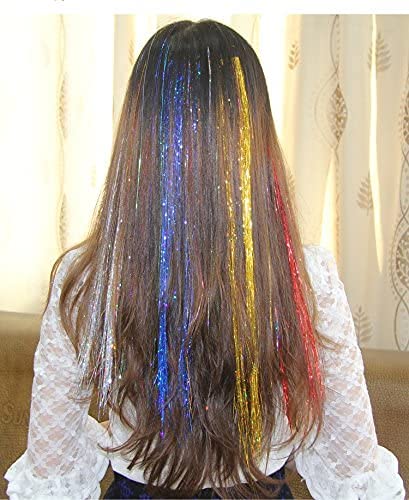 Ayushicreationa Glitter Hair Tinsel Extensions - 6 Color Pack of Holographic Sparkle Shiny Straight Hair Strands for Women & Girls | Perfect for Parties, Festivals, Cosplay and Special Occasions