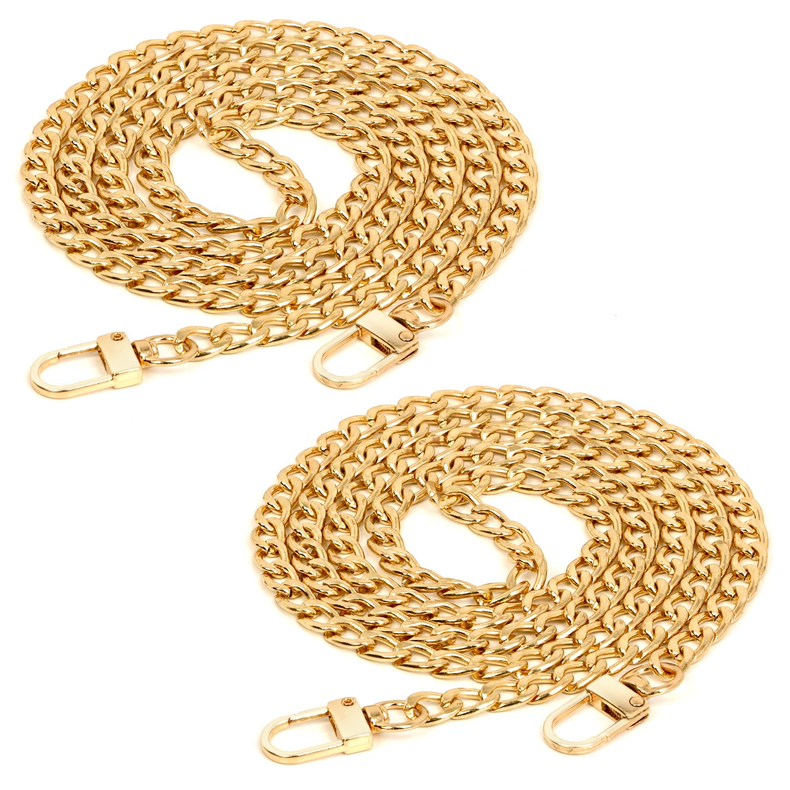 2 Pack 47 Inch Gold Purse Chains - Flat Iron Bag Straps with Metal Buckles for DIY Handbags, Wallets & Shoulder Bags | Perfect for Evening Events, Shopping & Daily Use