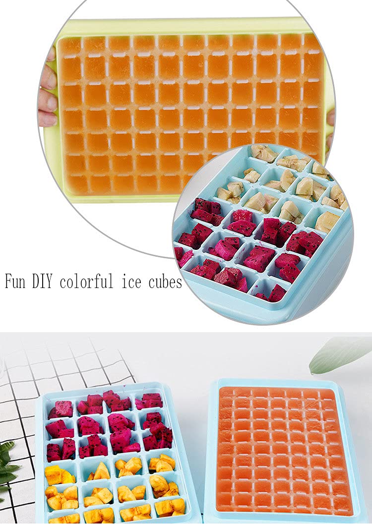 77 Mini Nuggets Ice Cube Tray with Lid & Bin - Leakproof Silicone Ice Tray for Freezer with Ice Container, Scoop & Cover (Blue) - Perfect for Cocktails, Smoothies & Party Drinks
