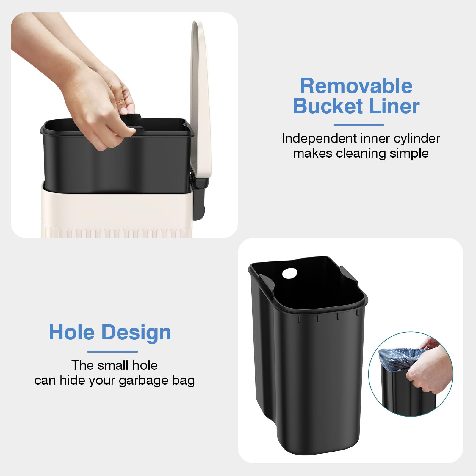 BETHEBEST Soft Close Lid Bathroom Trash Can - 6L/1.6 Gallon Stainless Steel Step Garbage Bin with Removable Bucket for Bathroom, Office, Bedroom (Milky White) | Perfect for Small Spaces & Odor Control