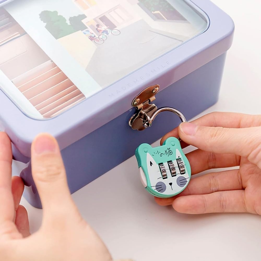 Grey Cute Cat Combination Lock - 3 Digit Travel Luggage Lock for Backpacks, Suitcases & Lockers - Secure Zipper Padlock for School, Gym & Travel Accessories