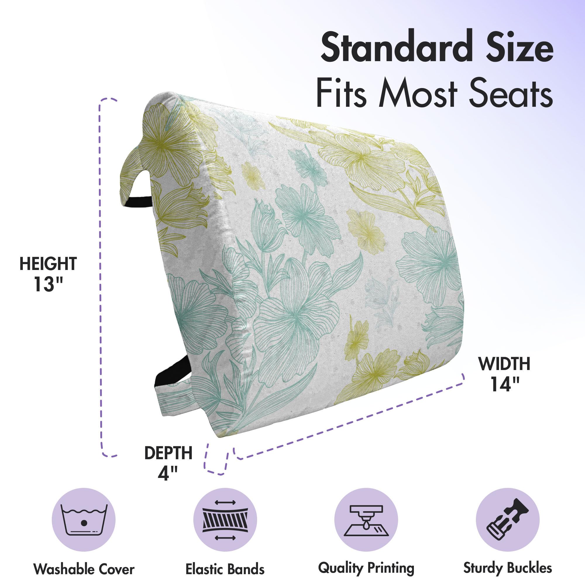 Ambesonne Retro Lumbar Support Pillow - Pastel Floral Design with Abstract Nature Line Art, High Density Foam for Office Chair & Car Seat Comfort (14