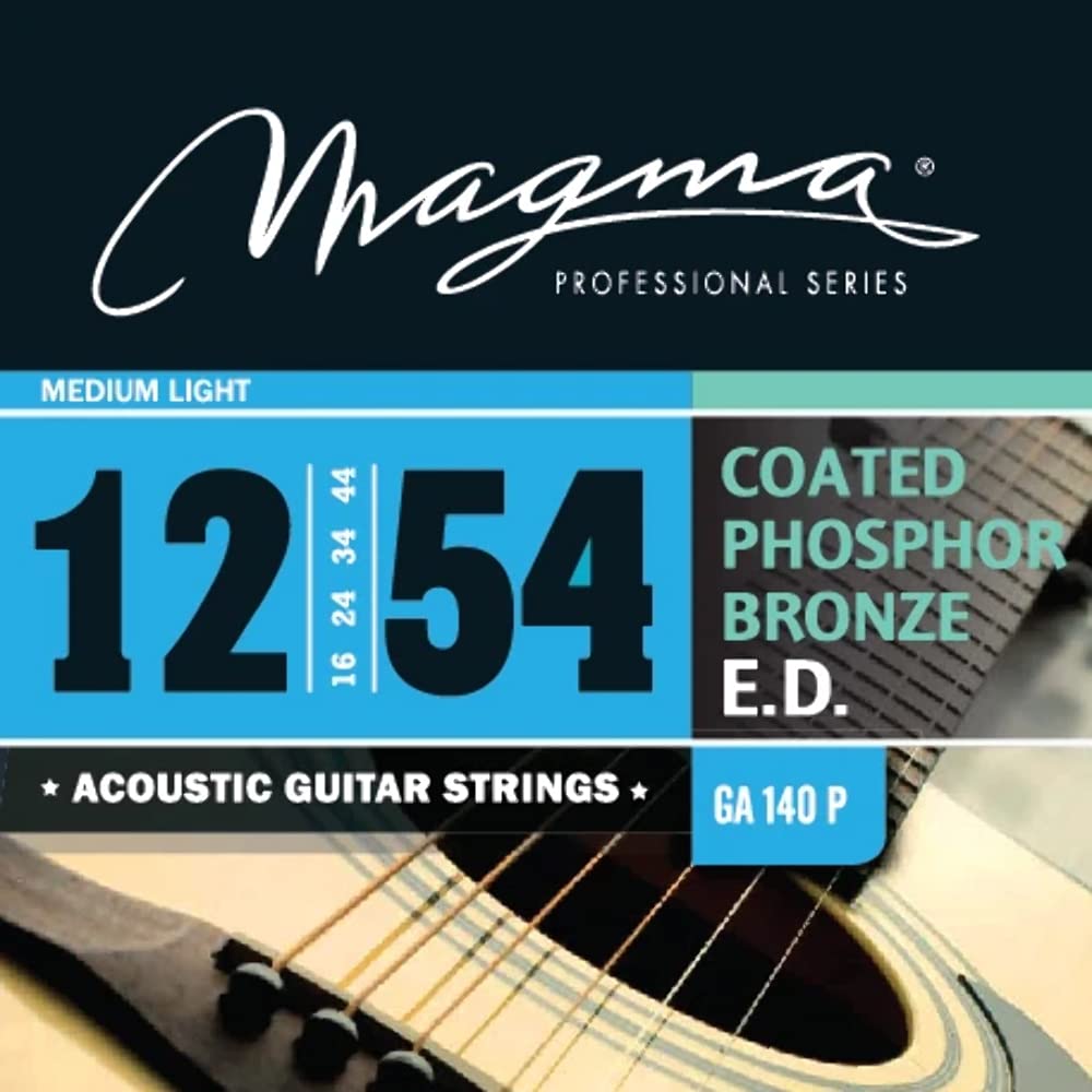 Magma Medium Light Acoustic Guitar Strings 12-54 Gauge - Coated Phosphor Bronze for Warm Tone - 3-Pack String Sets (.012