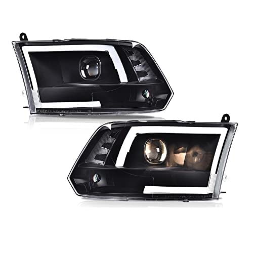 G-PLUS LED Projector Headlights for 2009-2012 Dodge Ram 1500 2500 3500 - Black Housing with Clear Lens & Reflector - DRL Tube Headlamps (Not Compatible with 2010+ LED Style Models) - Upgrade Your Truck Lighting for Night Driving & Off-Road Adventures