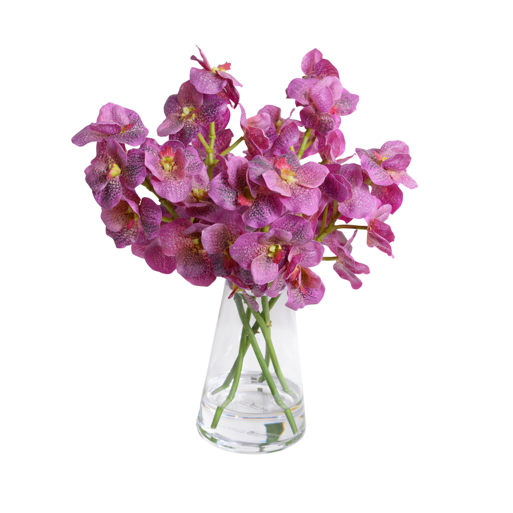 15 Artificial Vanda Orchid Stems in Glass Vase - Elegant Home Decor for Wedding Centerpieces, Office Desk & Dining Table Arrangements