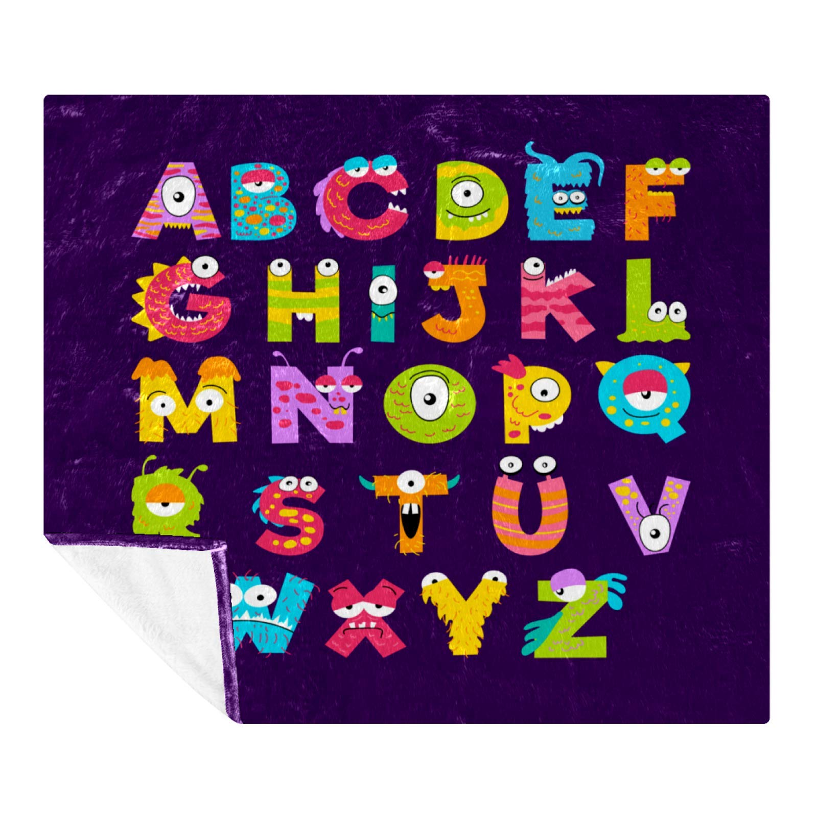 Halloween Monster Alphabet Flannel Fleece Blanket - Soft Lightweight Plush Microfiber Throw for Bed, Couch & Home Decor - Machine Washable Cozy Blanket for Fall Season, Movie Nights & Gift Giving