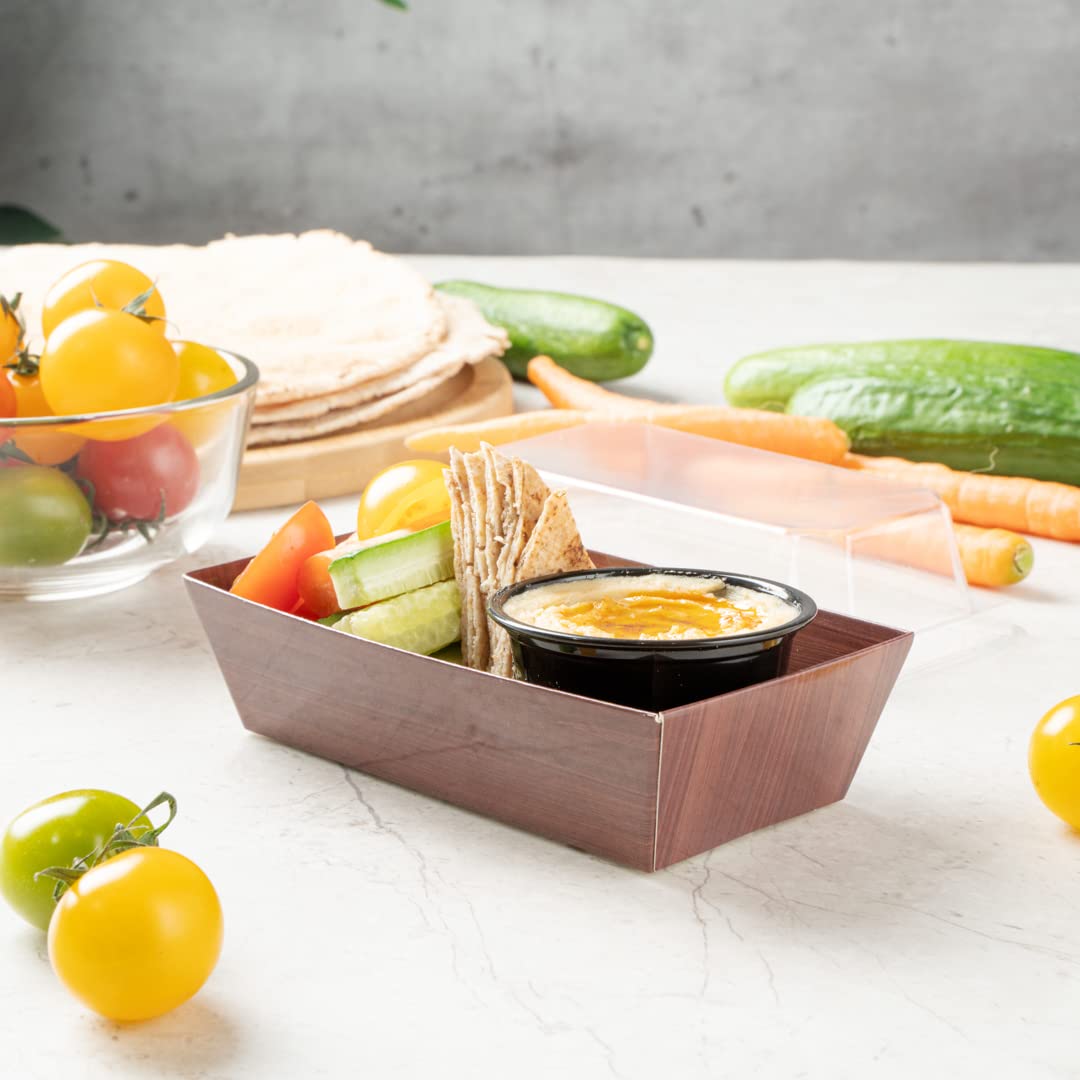 Restaurantware Matsuri Vision 4.7 x 2.5 x 1.4 Inch Disposable Sushi Trays - 100 Pack Greaseproof Wood Grain Paper Sushi Boxes for Appetizers, Desserts & Takeout - Lids Sold Separately | Perfect for Restaurants, Catering & Home Sushi Parties