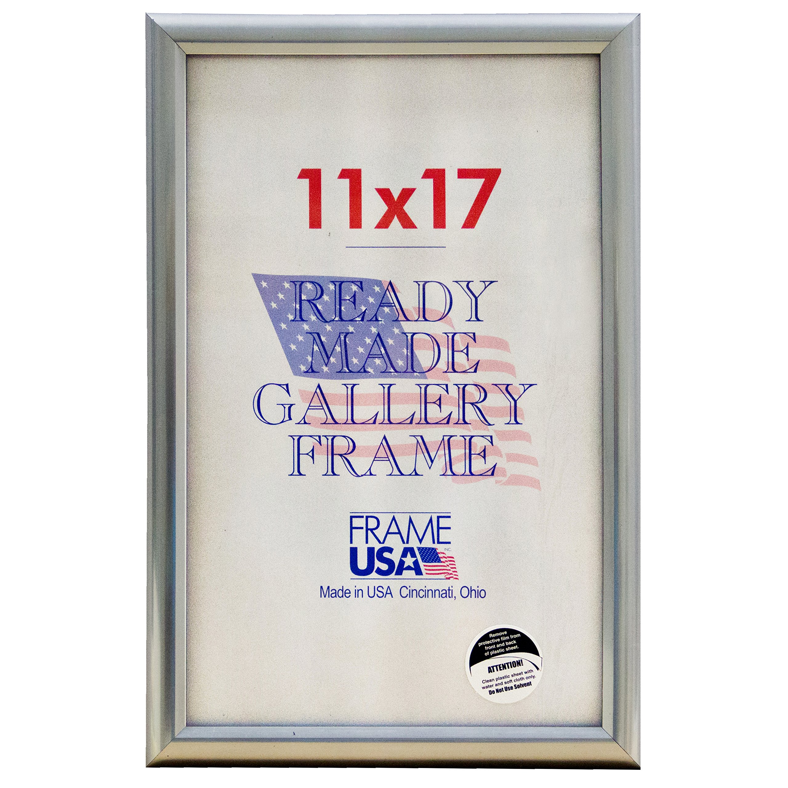 Frame USA 11x17 Deluxe Polystyrene Plastic Poster Frames (Silver) - American Made Wall Display for Photos, Artwork & Certificates - Perfect for Home, Office & Classroom Decor
