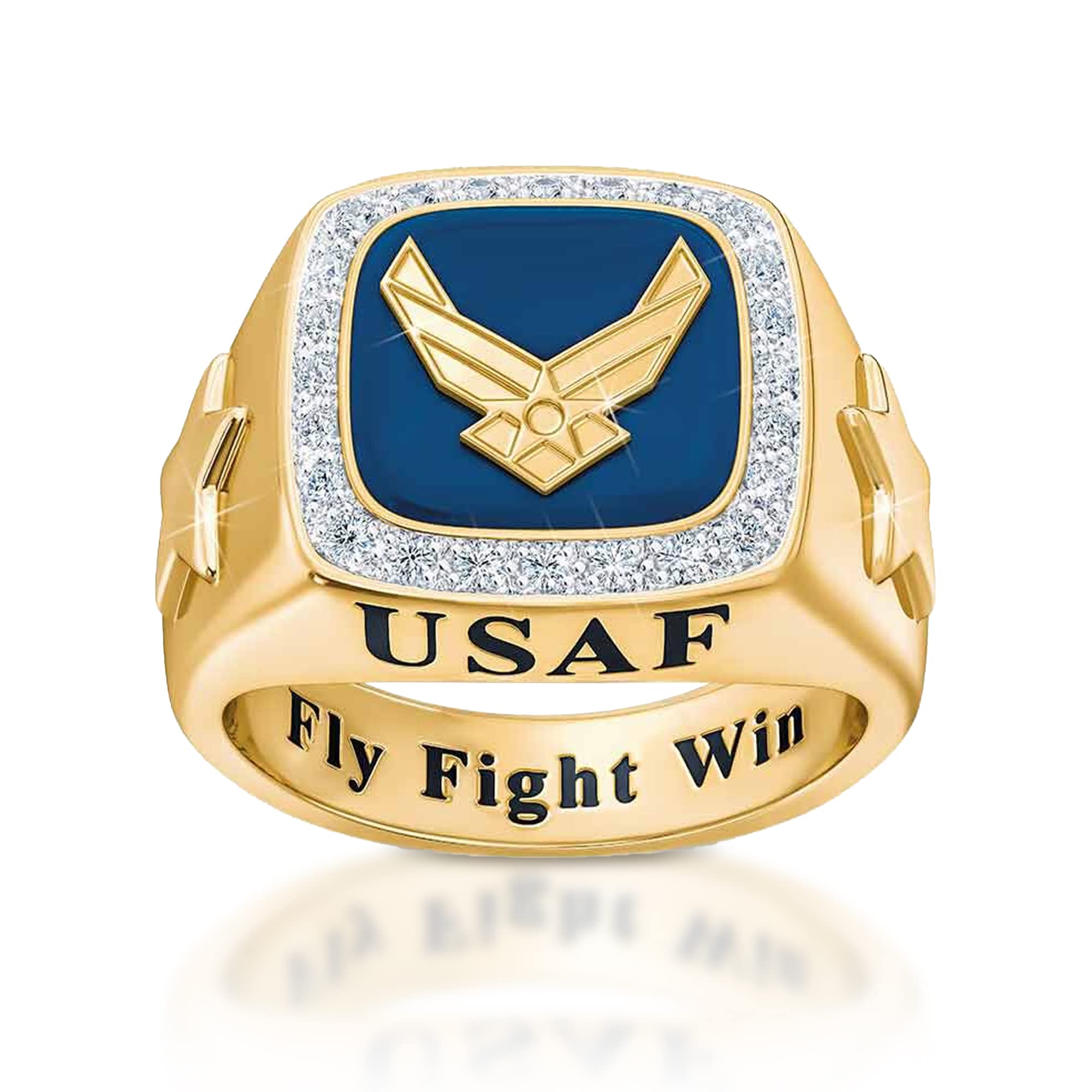Custom Military Rings for Men - Army, Navy, Air Force, Marine Corps, Coast Guard | Engravable Military Jewelry with Diamond Accents | Personalized Gift for Soldiers, Veterans & Military Enthusiasts | Perfect for Promotions, Retirement & Special Occasions