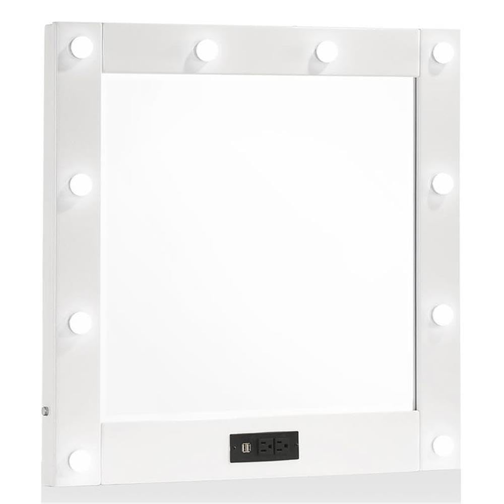 Furniture of America Lita Contemporary White Wood Vanity Mirror with LED Bulbs - Perfect for Bedroom Dressing Table & Makeup Station