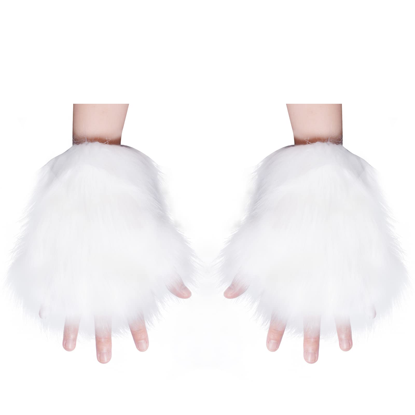 Faux Fur Wolf Fox Tail Hair Clips with Ears & Gloves Set - Halloween Christmas Cosplay Costume Accessories for Party Dress Up & Role Play