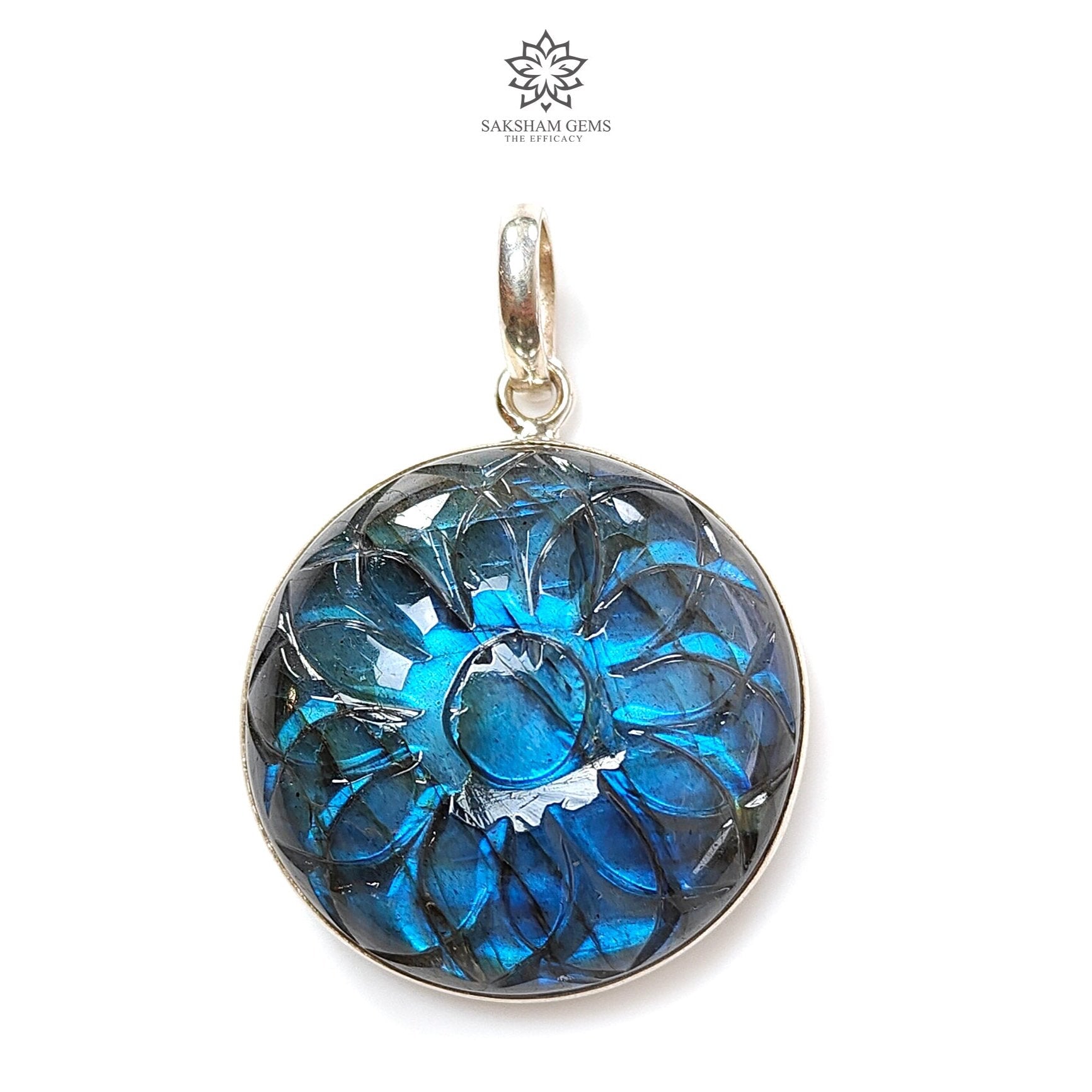 Blue Labradorite Silver Pendant - 16.37g Natural Untreated Round Labradorite Gemstone in 925 Sterling Silver Bezel Setting | Spiritual Jewelry, Healing Crystal Necklace for Meditation & Energy Work