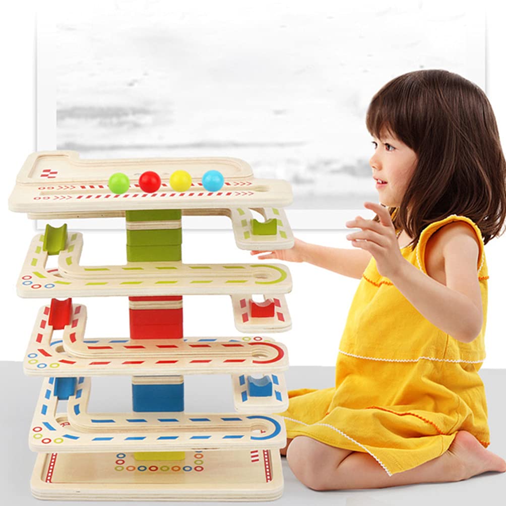TOYANDONA Wooden Ball Maze Drop Tower Game - Marble Run Track Toy for Kids, Pearlescent Montessori Learning Toy for Toddlers & Preschoolers - Perfect for Birthday Gifts, Early Childhood Development & Sensory Play
